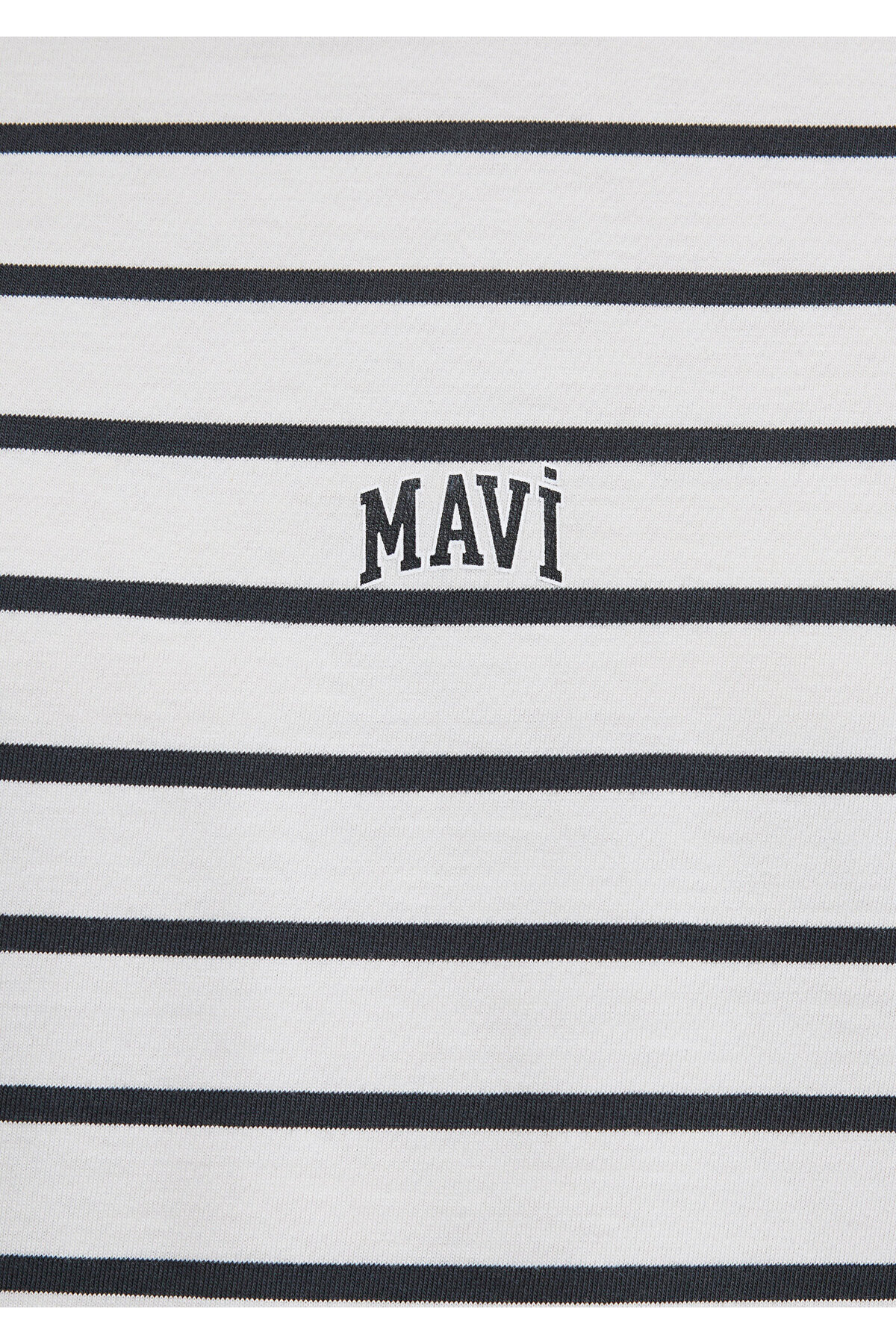 Mavi  Logo Baskılı Çizgili Beyaz Tişört Loose Fit / Bol Rahat Kesim 0612420-86678 - Görsel 7