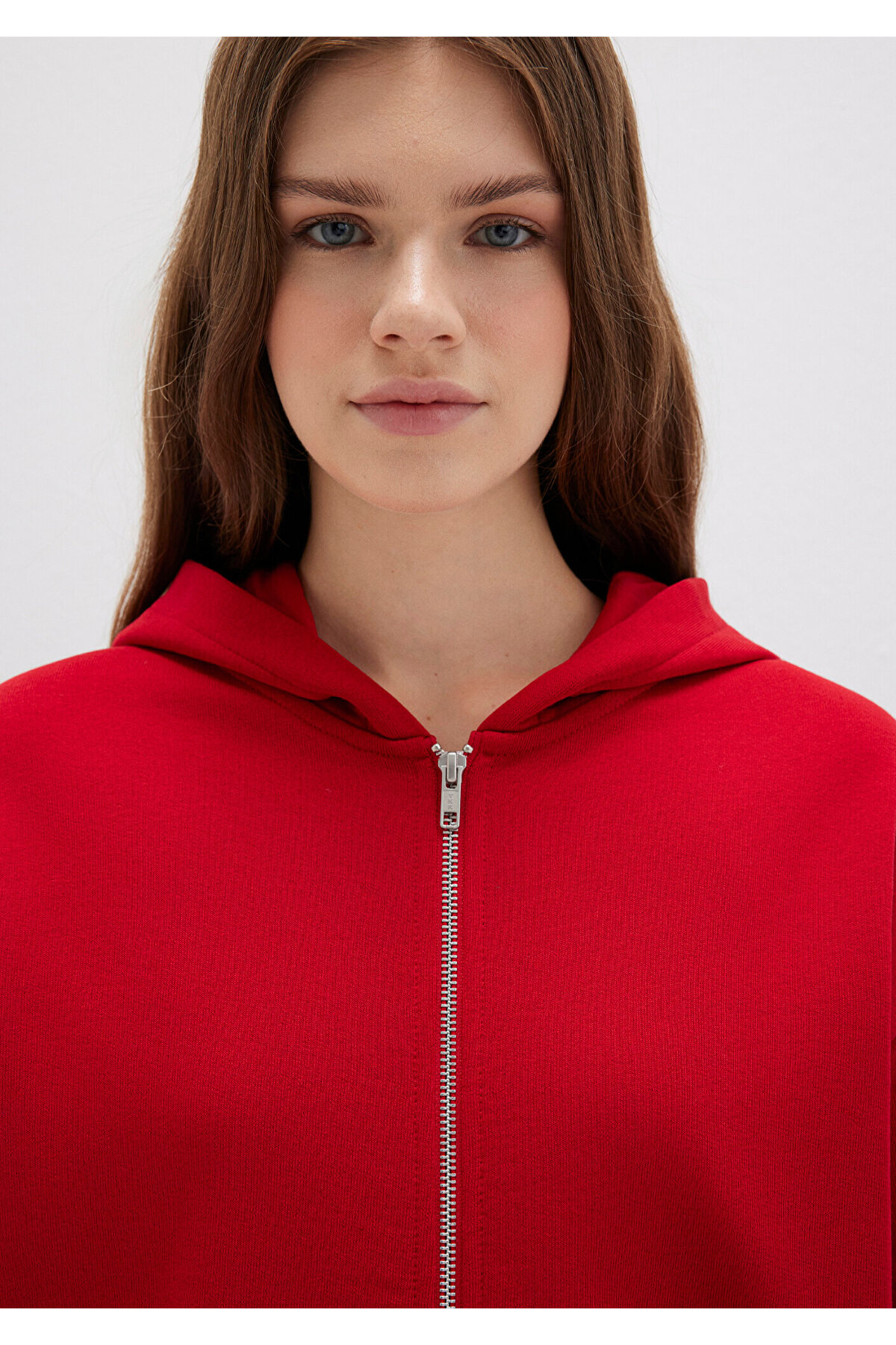 Mavi  Fermuarlı Kapüşonlu Kırmızı Basic Sweatshirt 1611775-82054 - Görsel 6