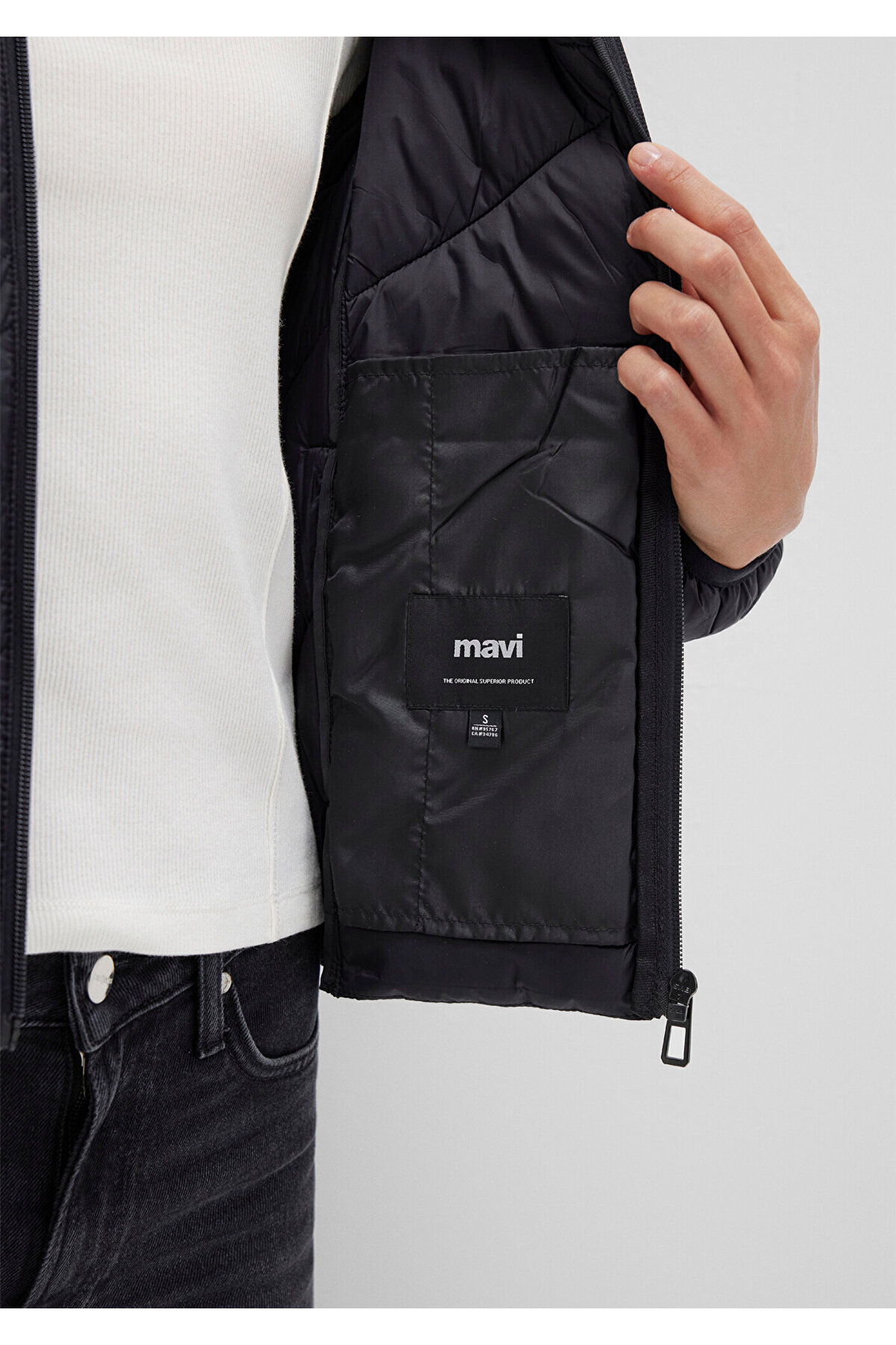 Mavi  Su İtici Dik Yaka Siyah Şişme Mont 110698-900 - Görsel 7