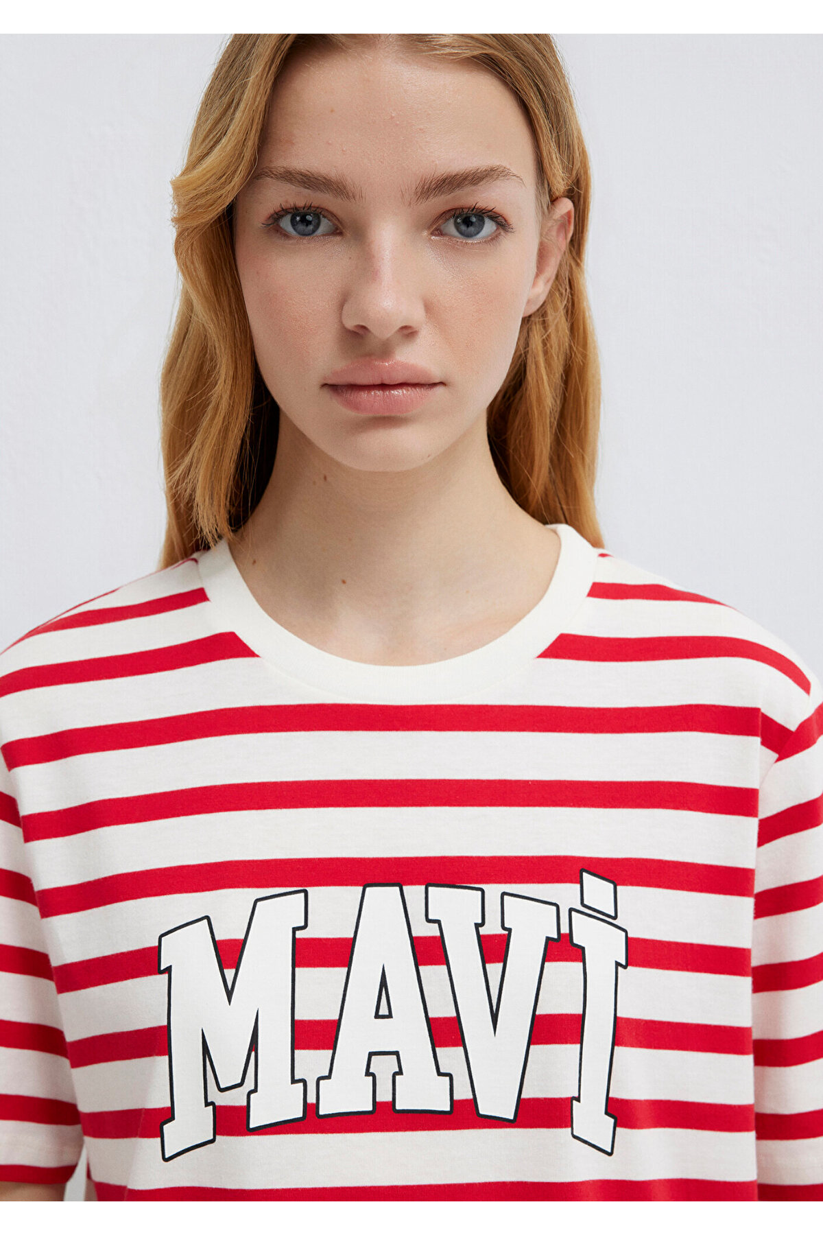 Mavi  Logo Baskılı Kırmızı Çizgili Tişört Regular Fit / Normal Kesim 1611360-84475 - Görsel 6