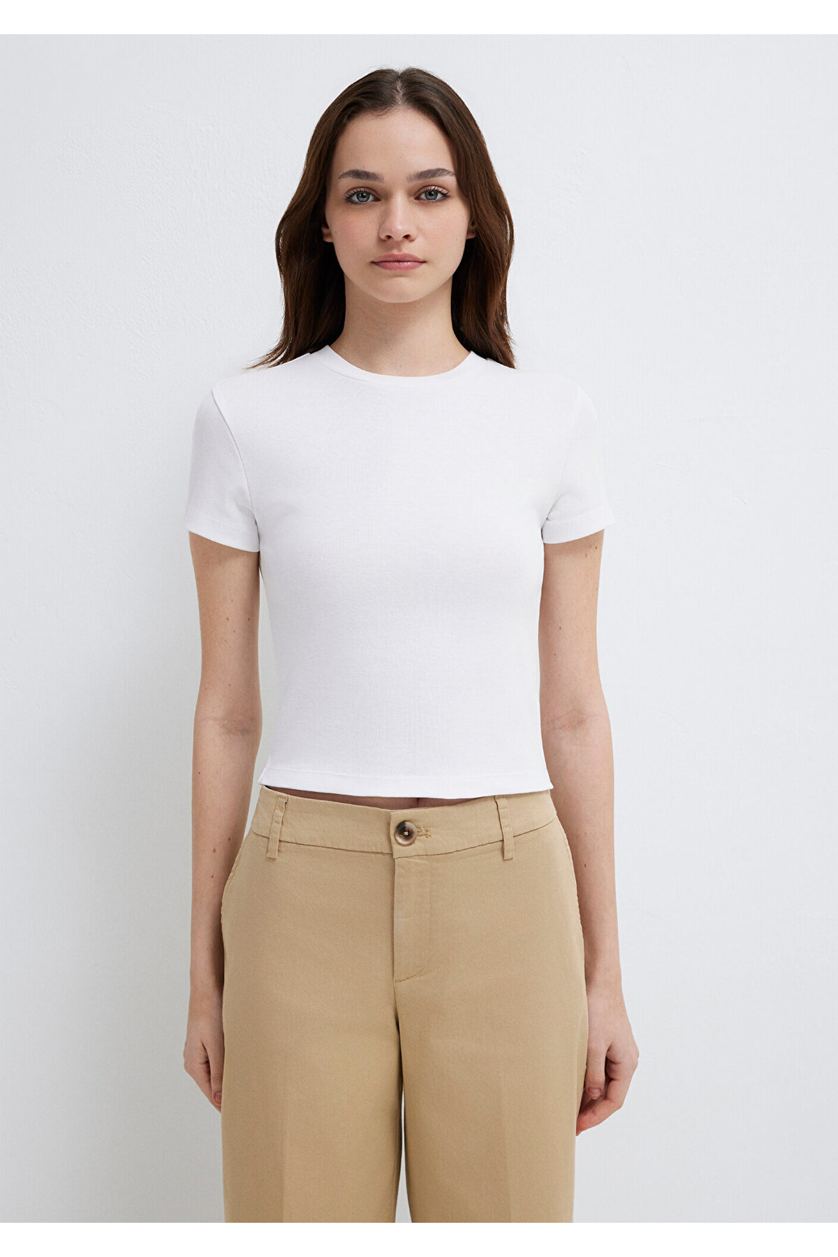 Mavi  Beyaz Basic Crop Tişört Crop / Kısa Kesim 1600814-620 - Görsel 4