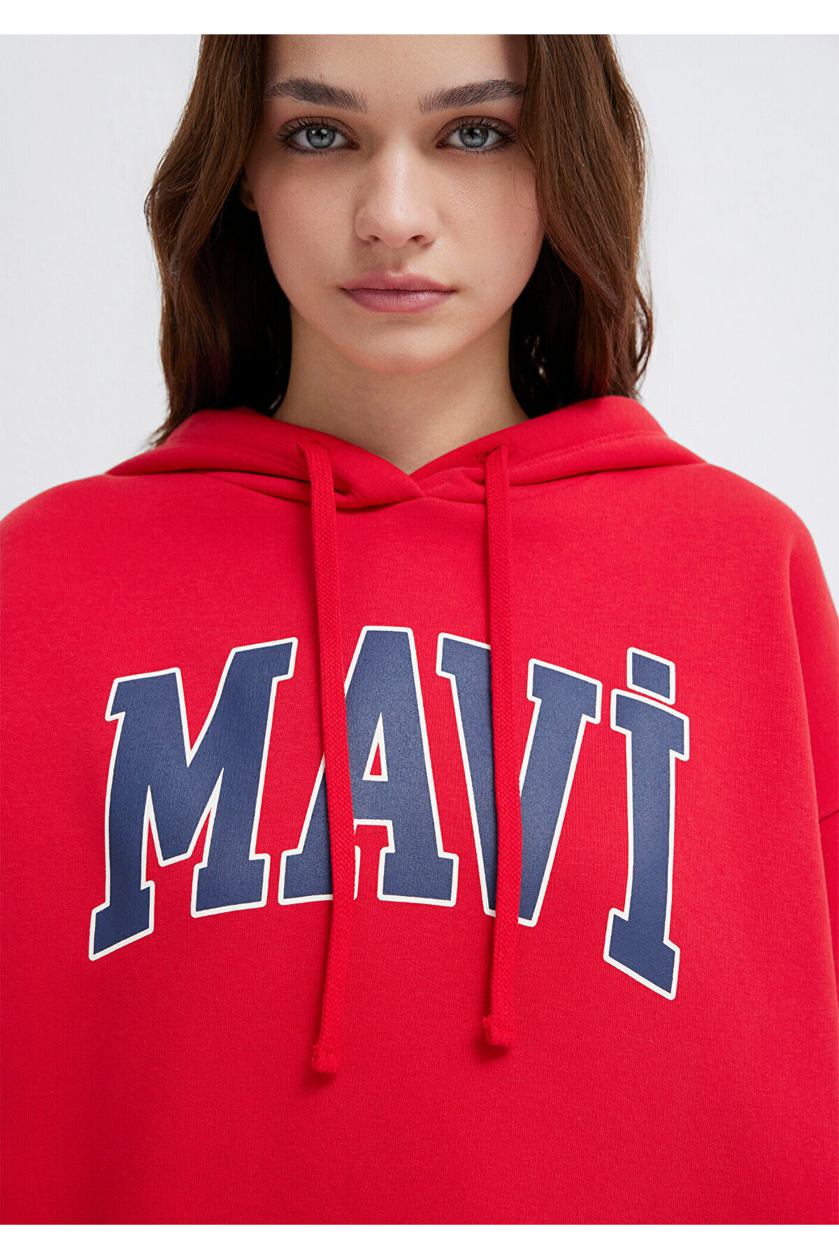 Mavi  Logo Baskılı Kırmızı Kapüşonlu Sweatshirt Oversize/Geniş Kesim 1600361-82054 - Görsel 6