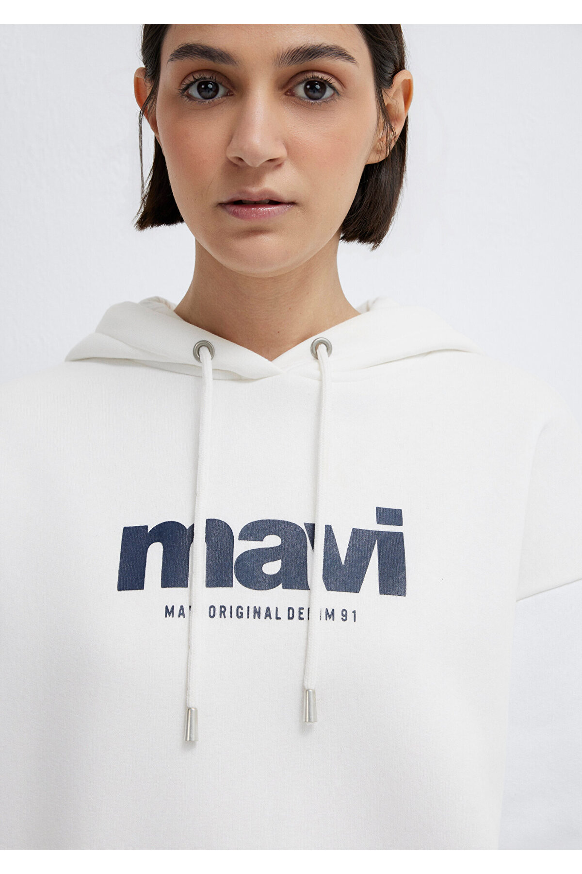 Mavi  Logo Baskılı Kapüşonlu Ekru Sweatshirt 168334-81964 - Görsel 6