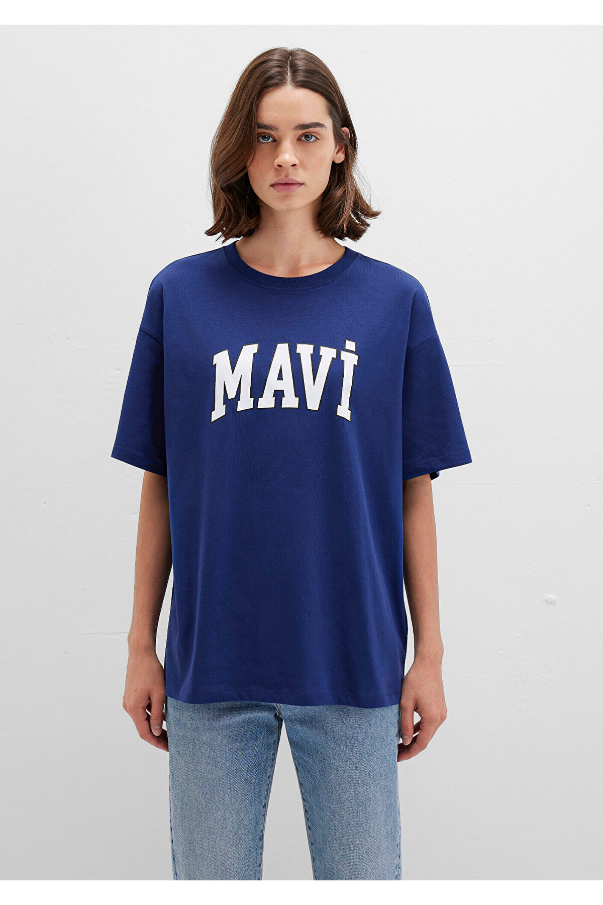 Mavi  Logo Baskılı Lacivert Tişört Oversize / Geniş Kesim 1600843-70722 - Görsel 3