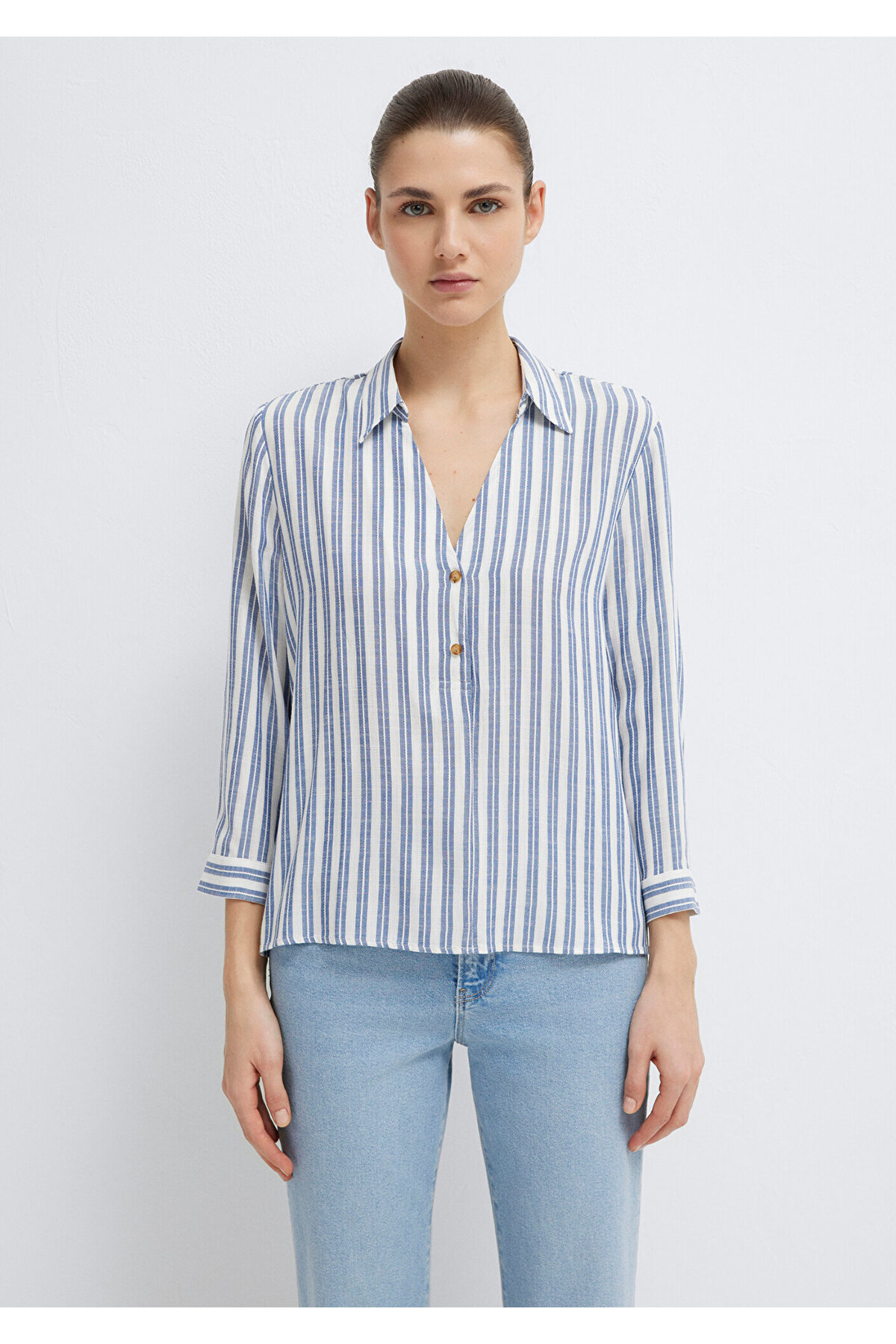 Mavi  Çizgili Bluz 122400-83979 - Görsel 4