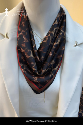 Weweus Kırmızı Kenar Leopar Desen Saten Lüks Bandana Fular