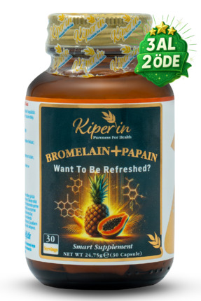 Kiperin Bromelain(2500 GDU) & Papain - Doğal Proteolitik Enzim (30Kapsül & 70...