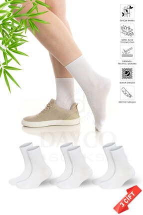 DAYCO Premium Lastiksiz Sıkma Yapmayan Beyaz Renk Dikişsiz Kadın Bambu Soket ...