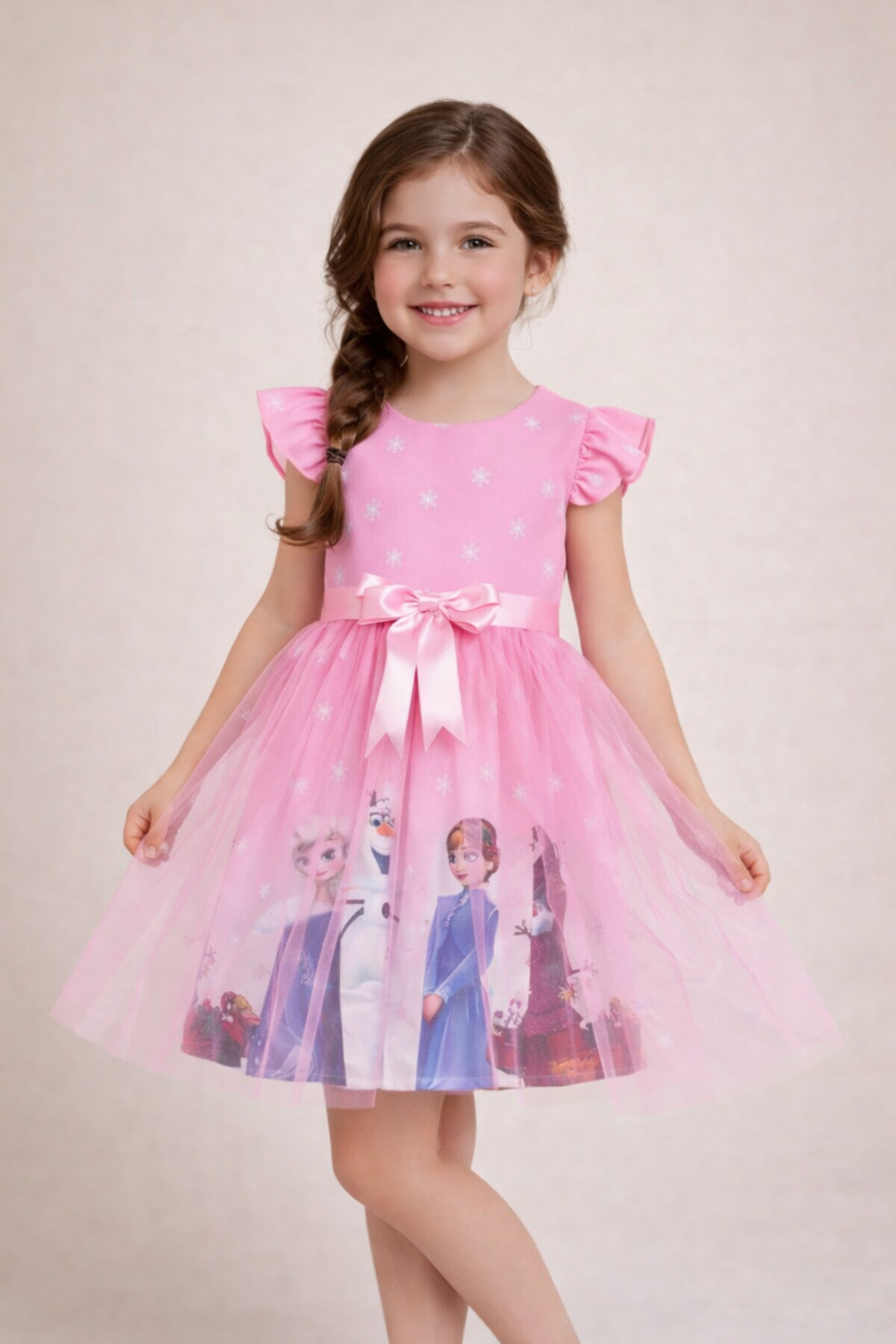 Ceylin Fashion Kız Çocuk Pembe Elsa Karlar Kraliçesi Doğum Günü Elbisesi CF-25001