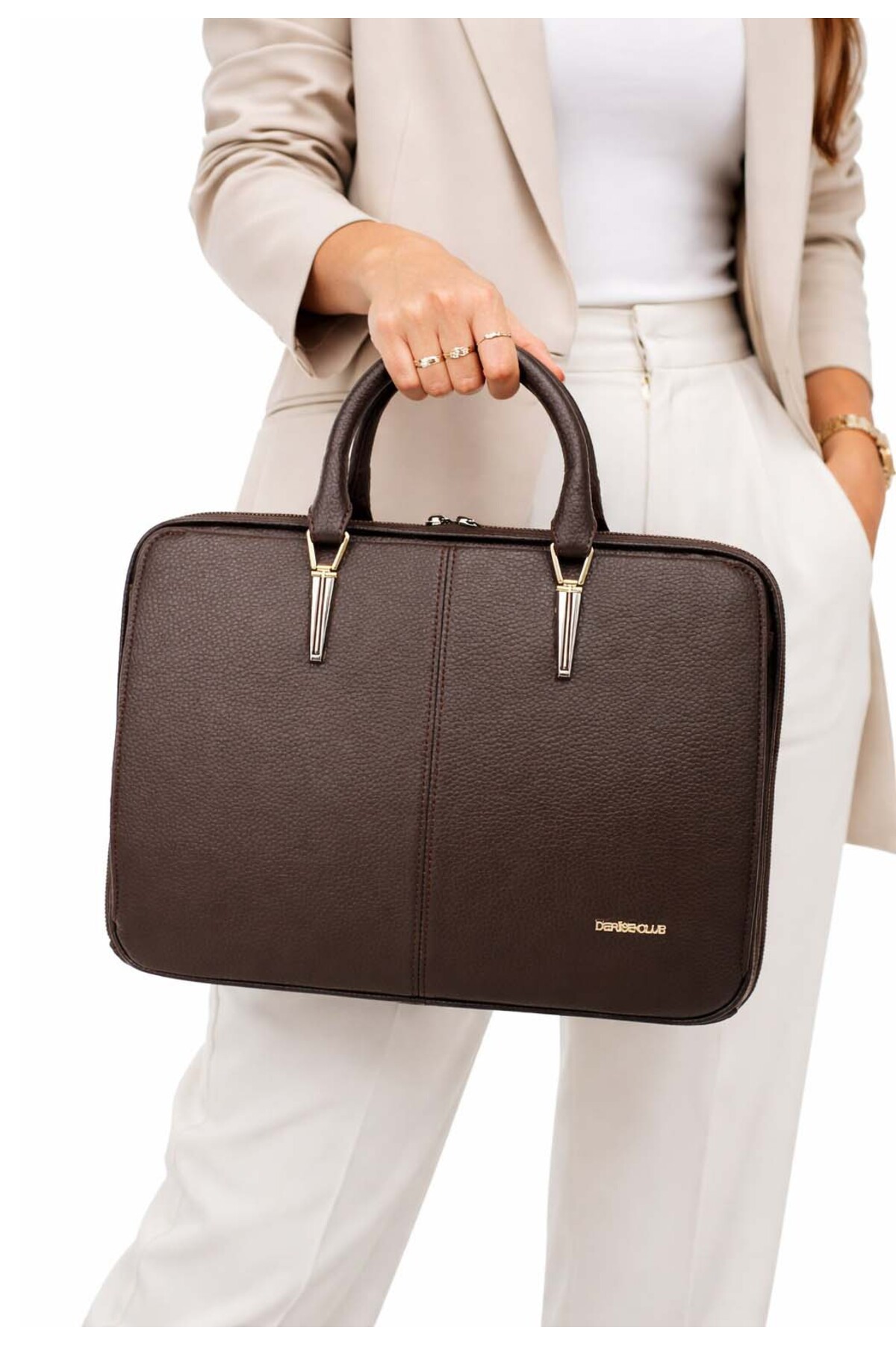 deri,se club  Kadın Kahverengi Askılı Dosya Evrak 13 & 14 Inç Laptop Ve Evrak Çantası