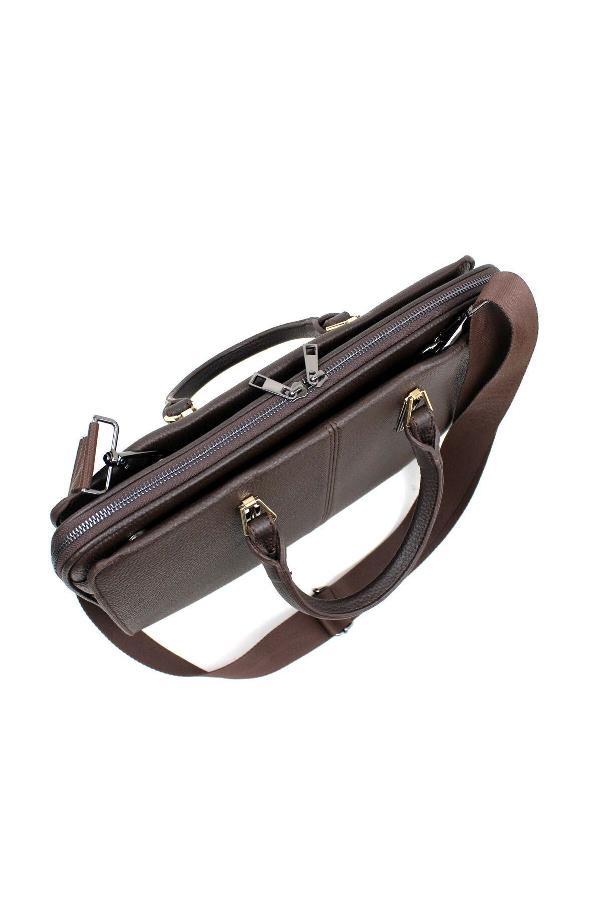 deri,se club  Kadın Kahverengi Askılı Dosya Evrak 13 & 14 Inç Laptop Ve Evrak Çantası - Görsel 4