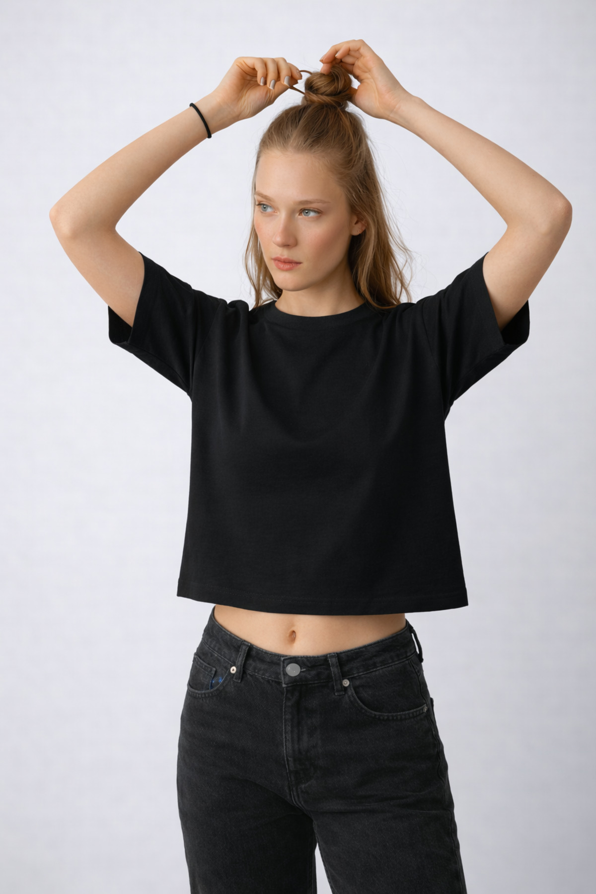 FLAMOVA  KADIN CROP T-Shirt OVERSİZE KALIP %100 PAMUK YUVARLAK YAKA T-Shirt - Görsel 4