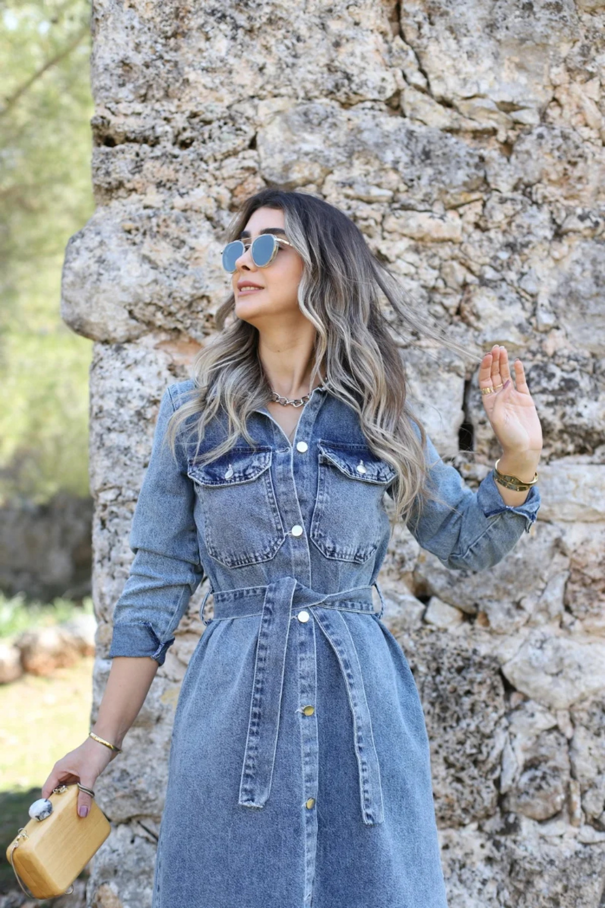 bytugcekaya  Uzun Kemerli Cepli Jean Elbise - Görsel 8