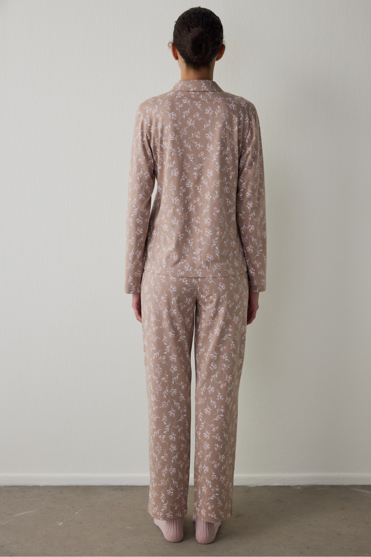 Penti  Bej Flower Time Gömlek Yaka Pamuklu Uzun Kollu Pijama Takımı - Görsel 4