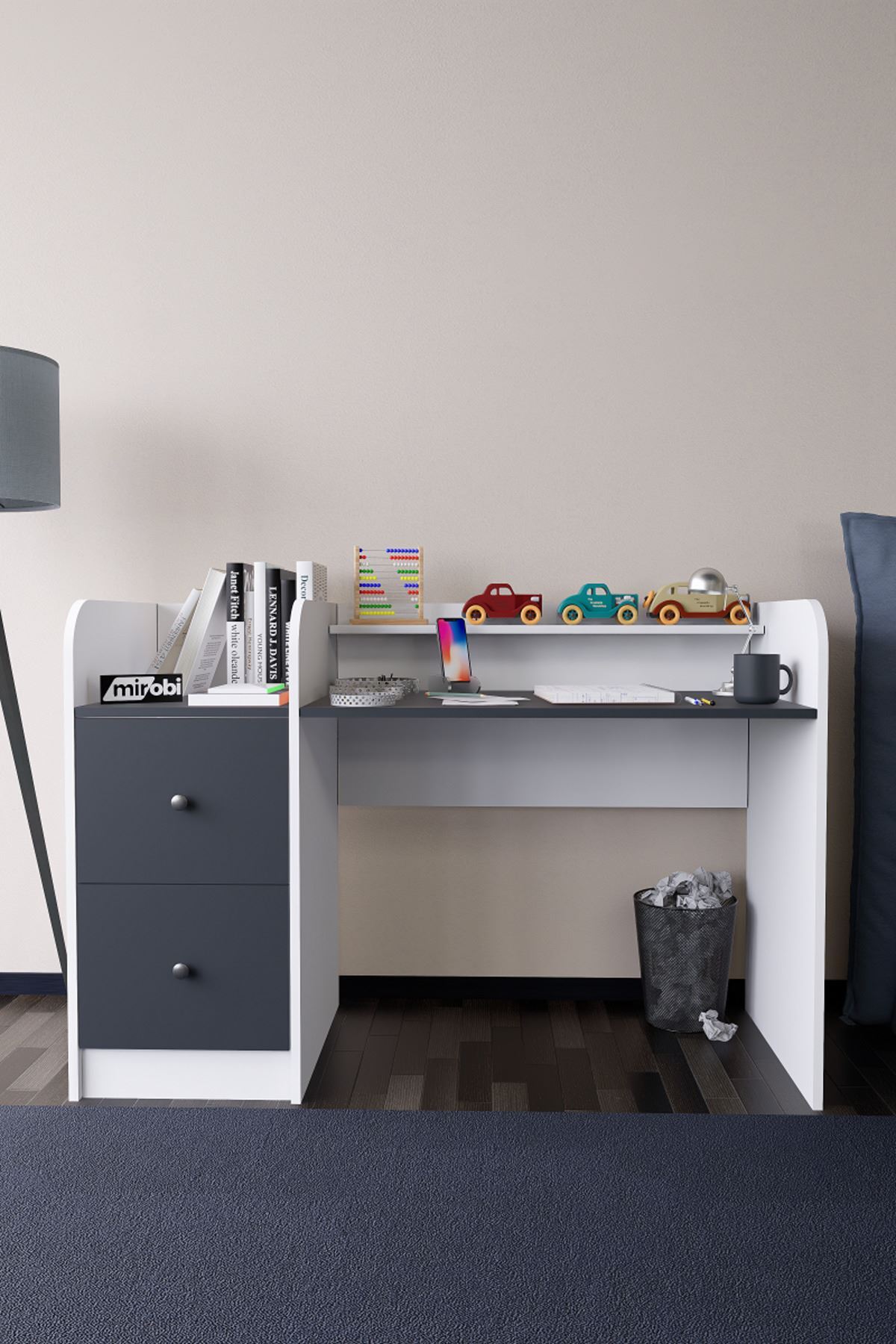 Tilup Desk White-Anthracite Nursery Desk with Drawer