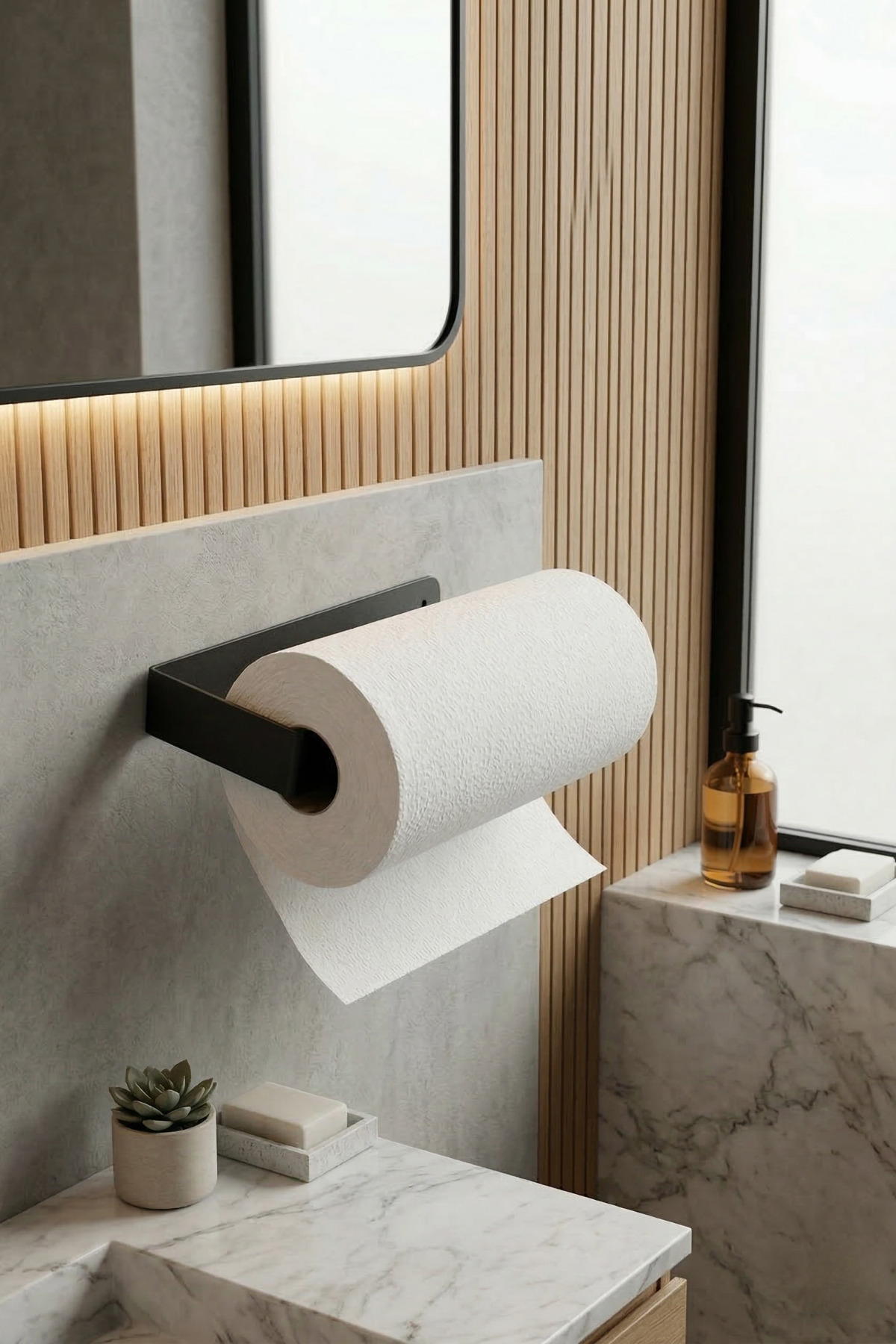 Modern Matte Black Laser Cut Metal Adhesive Paper Towel Rack Napkin Holder Towel Hanger
