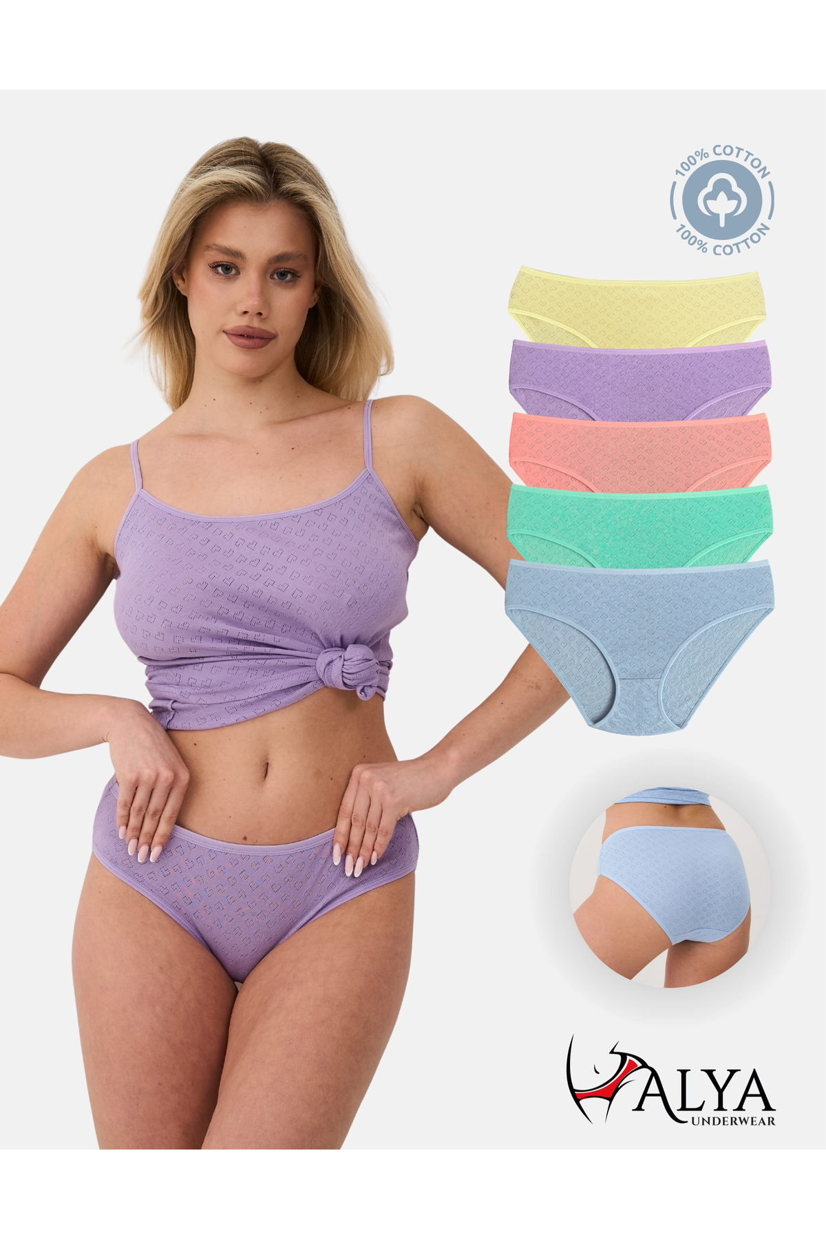 100% Cotton Women's Panties Normal Waist Height Jacquard Heart Patterned Fabric Slip