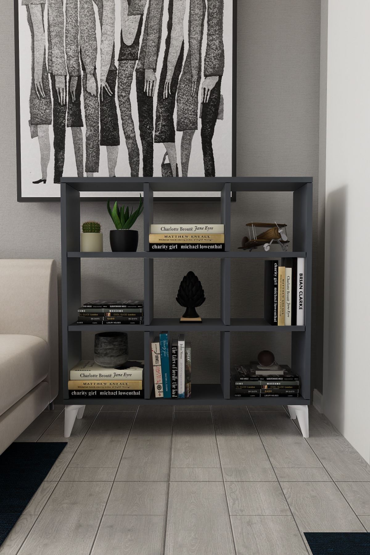 9 Square Cube Bookshelf 9 Compartment Shelf Bookshelf Square Bookshelf Library Anthracite