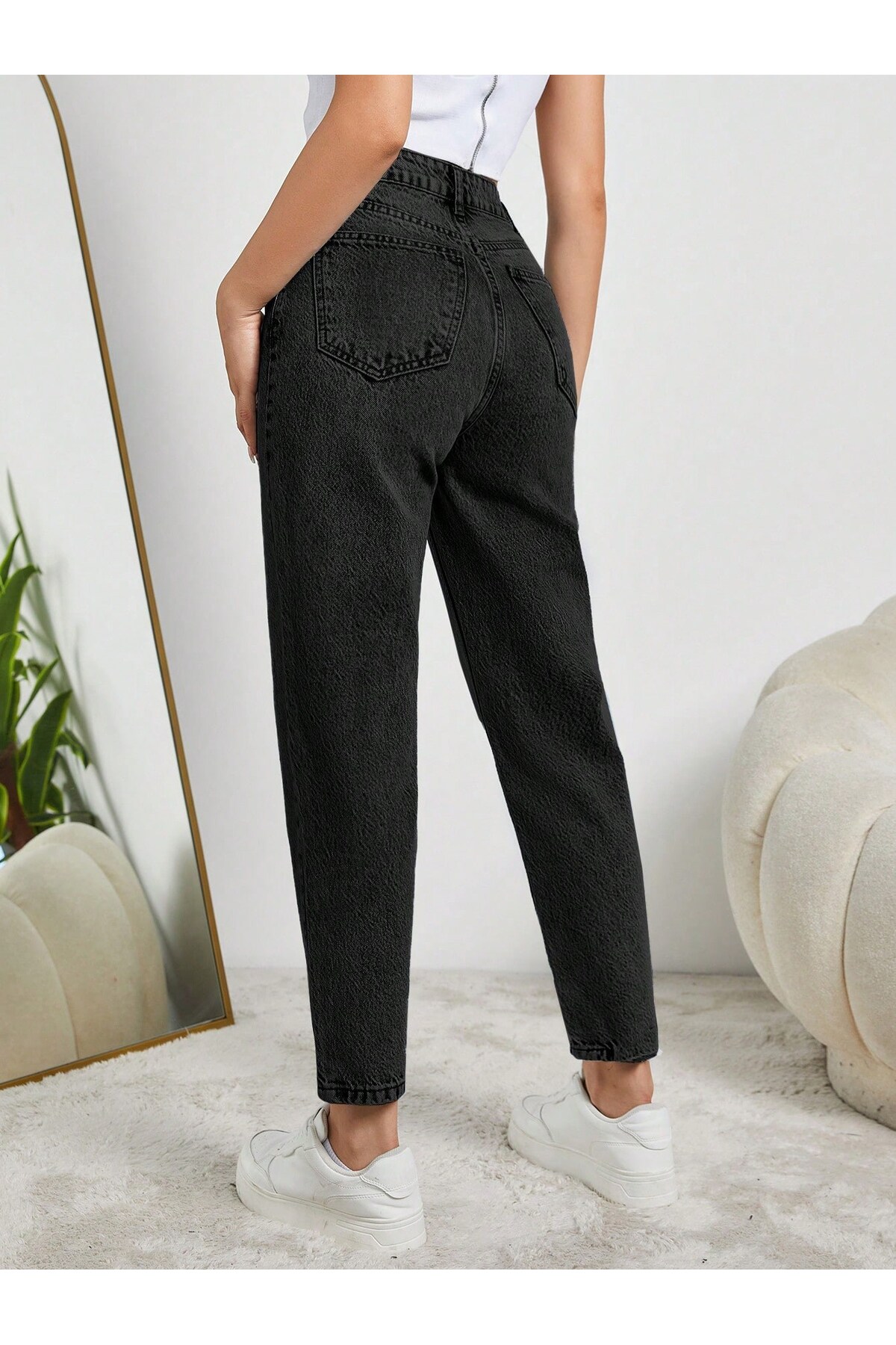 HerTon  Kadın Yüksel Bel Mom Jean Pantolon %100 cotton Esneme yok - Görsel 2