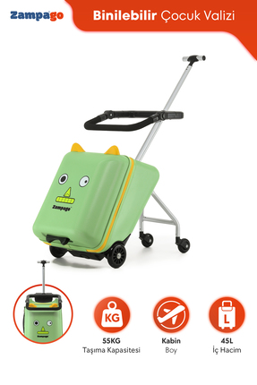 Zampago Monster Kids Ride-On Çocuk Valizi- Binilebilir, Düşme Engelleyici