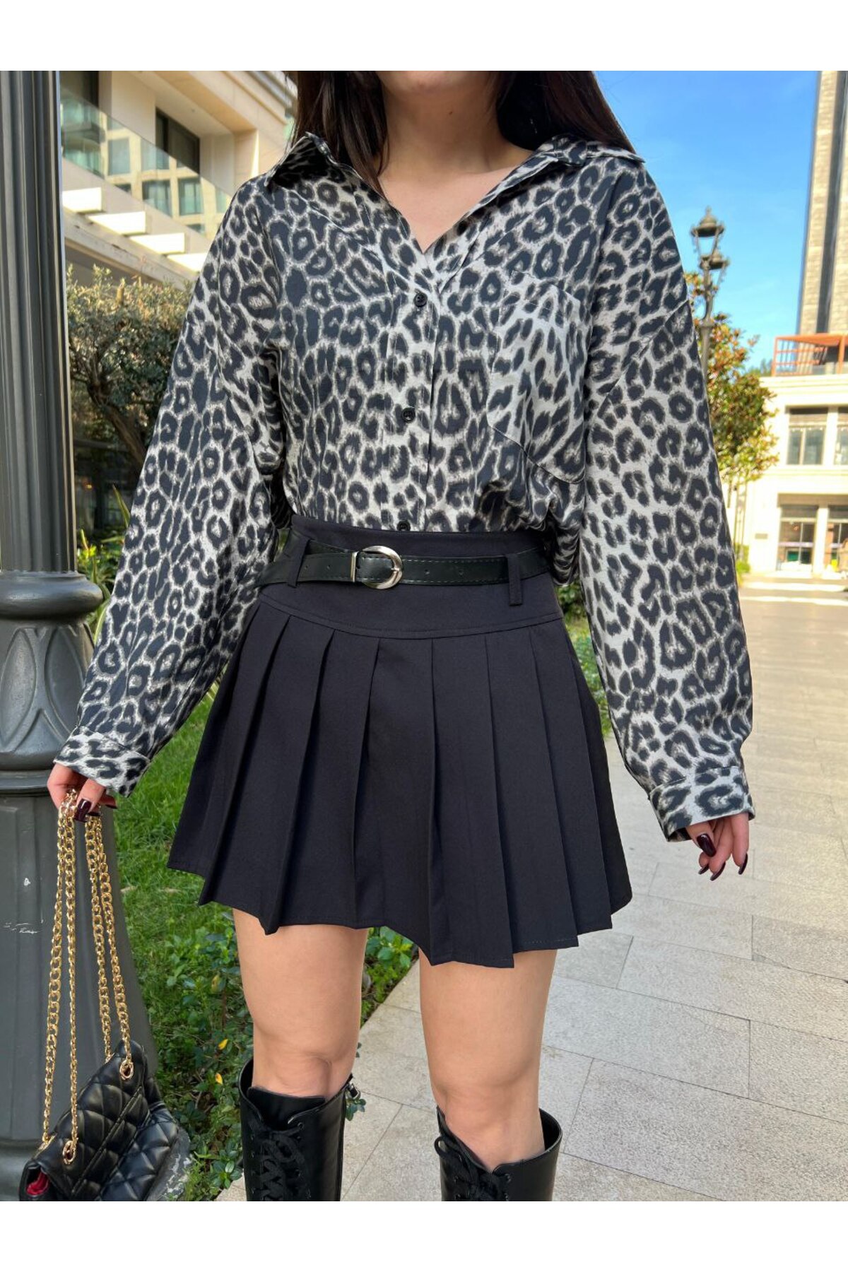 İLKCET MODA  Leopar Desenli Oversize Kadın Gömlek - Görsel 8