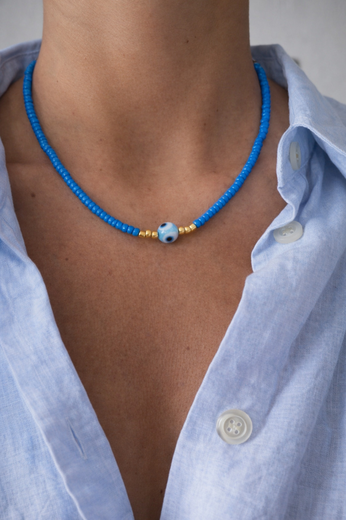Blue Bead Murano Glass Evil Eye Necklace 45cm 8cm Extension