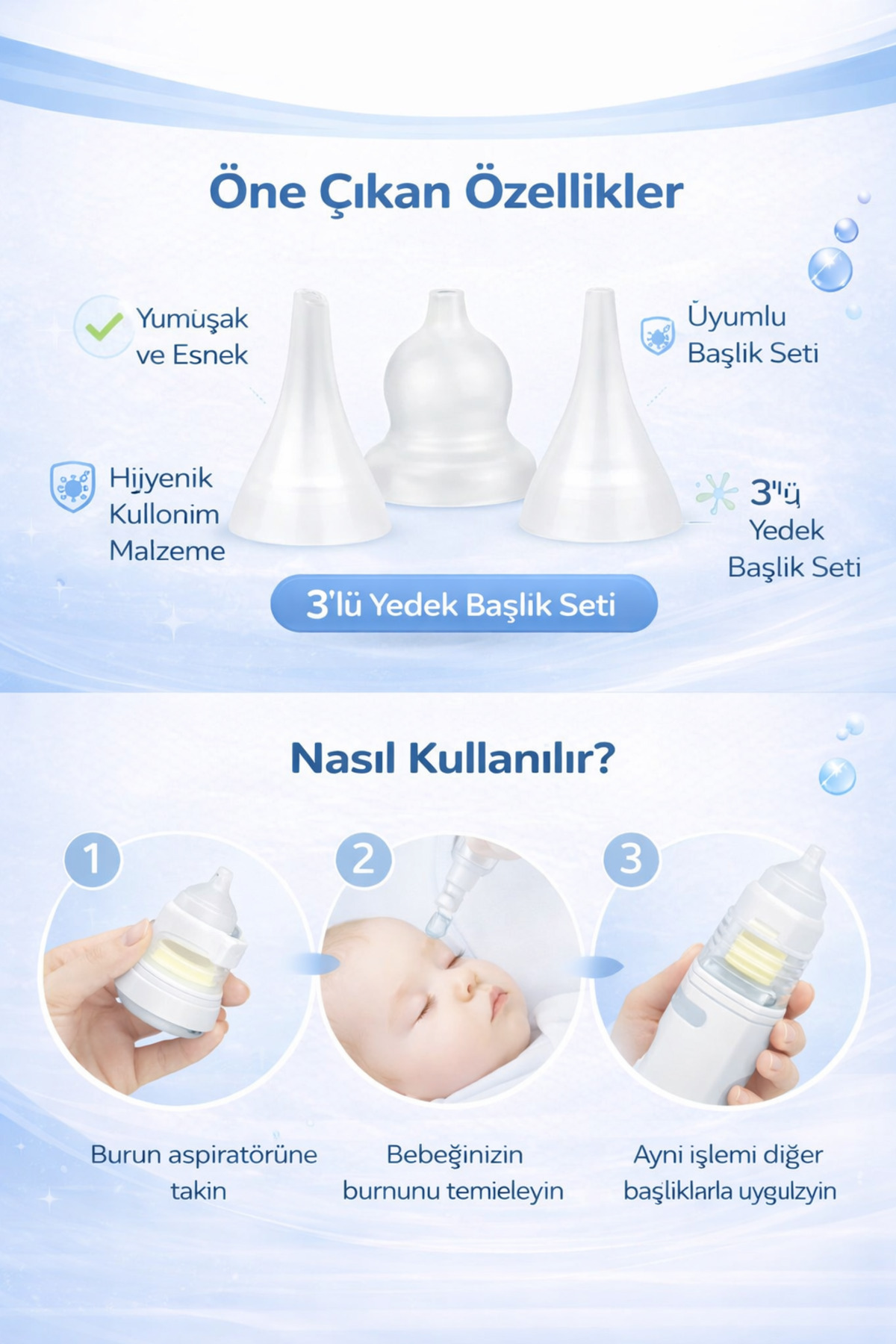 Baby Force BF-45 Burun Aspiratör Uyumlu Yedek Başlık – 3’lü Set fotoğrafı 3 (önizleme)