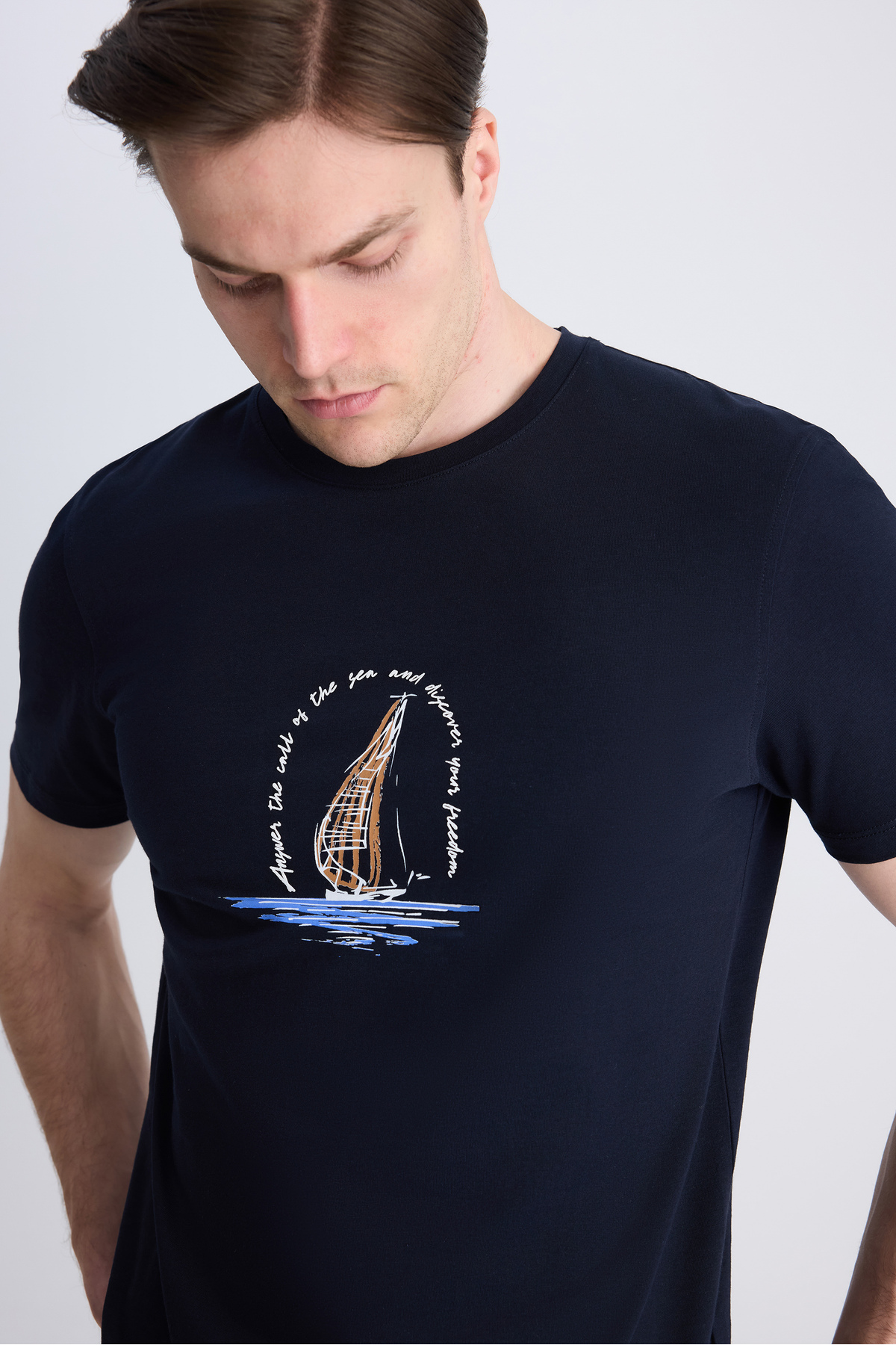 D'S Damat  Ds Damat Regular Fit Lacivert Düz %100 Pamuklu T-Shirt - Görsel 4