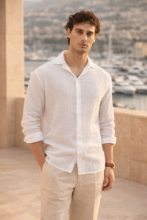 Valiberta Apaş Yaka Oversize Müslin Kumaş Gömlek - Beyaz