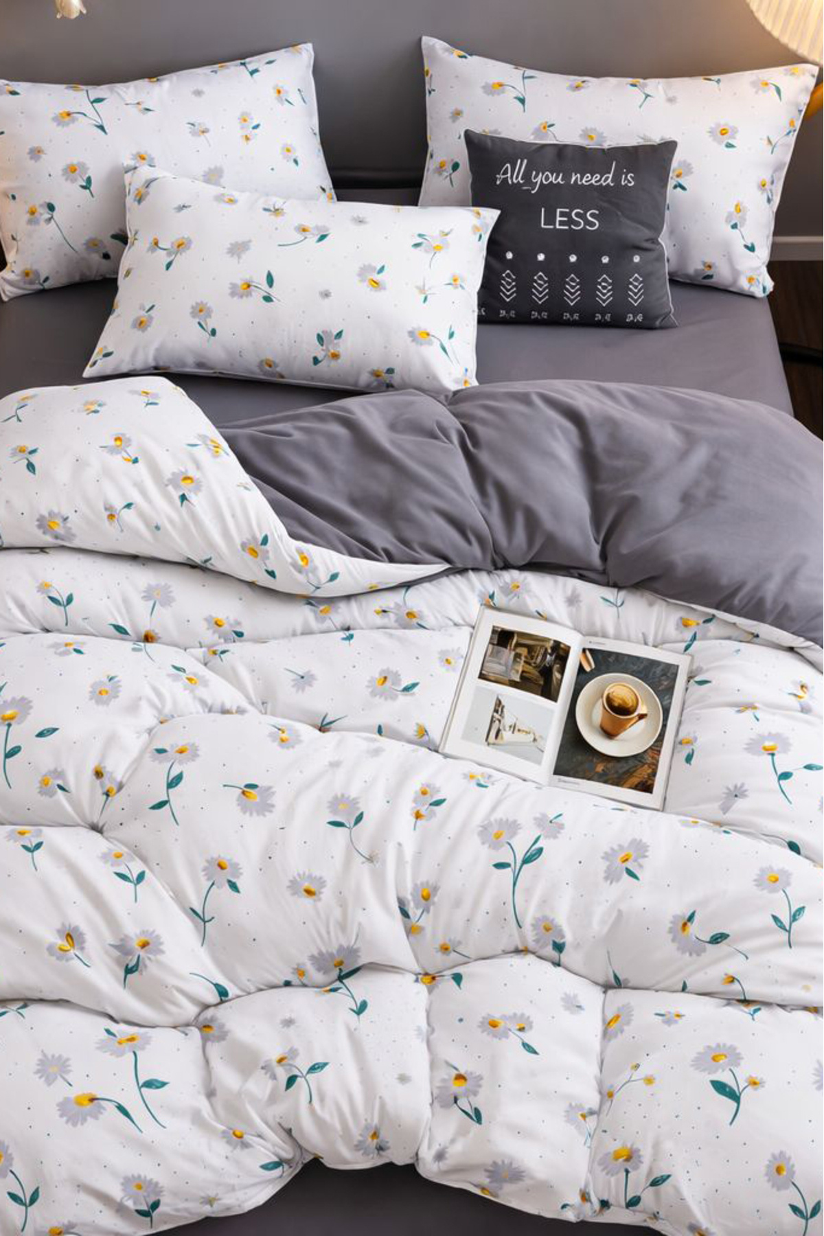 Double Sided Double Duvet Cover Set with Elastic Sheet September White