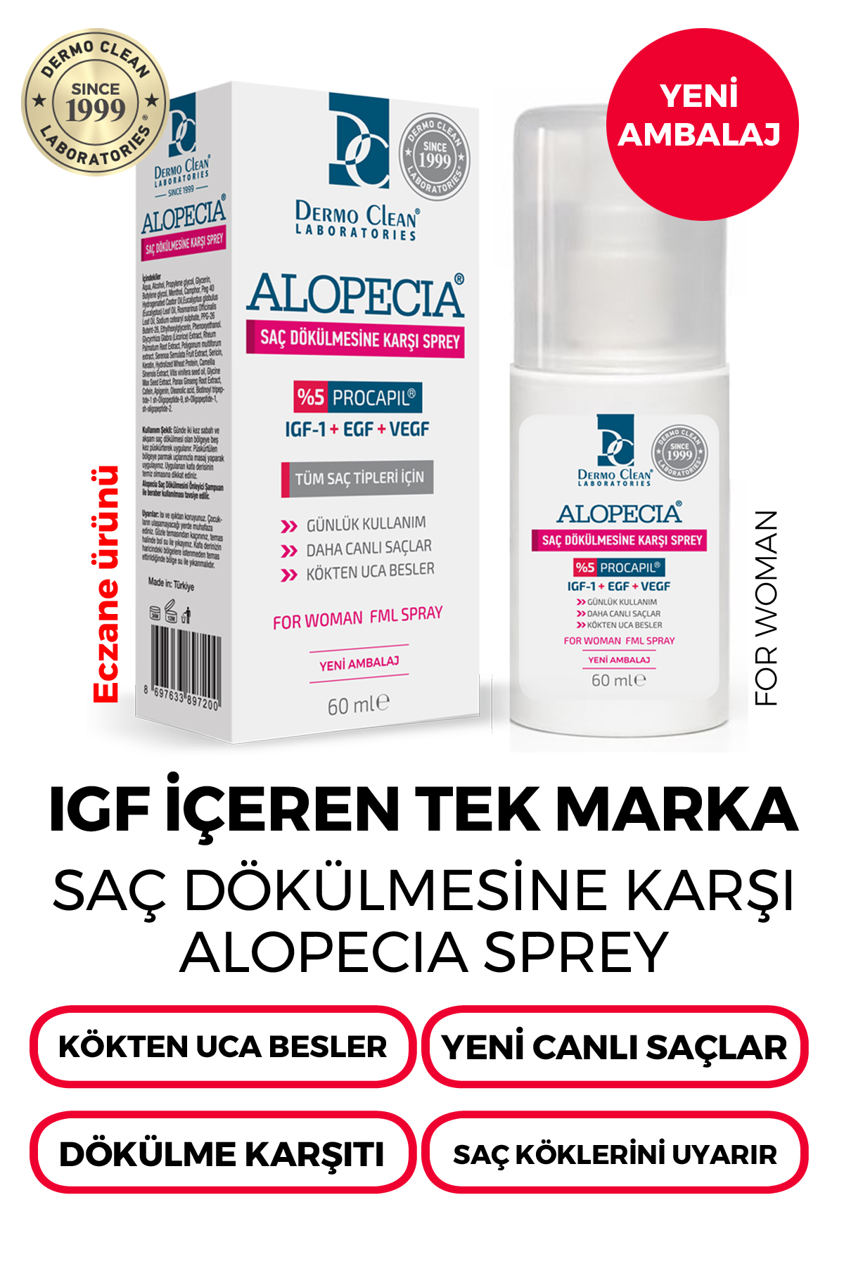 Alopecia اسپری ضد ریزش موی پروکاپیل و IGF مخصوص بانوان ۶۰ میلیلیتر — ۸۶۹۷۶۳۳۸۹۷۲۰۰