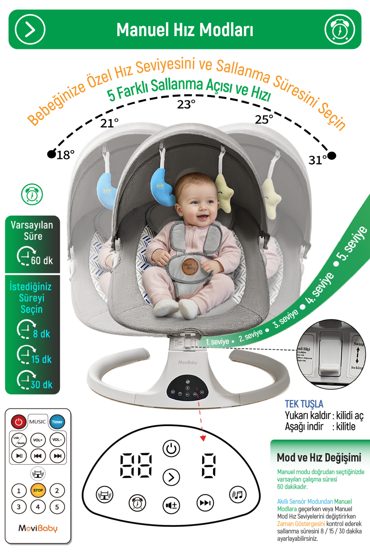 Livenzi Movibaby Hareket Sensörlü Otomatik Ana Kucağı-Grey fotoğrafı 4 (önizleme)