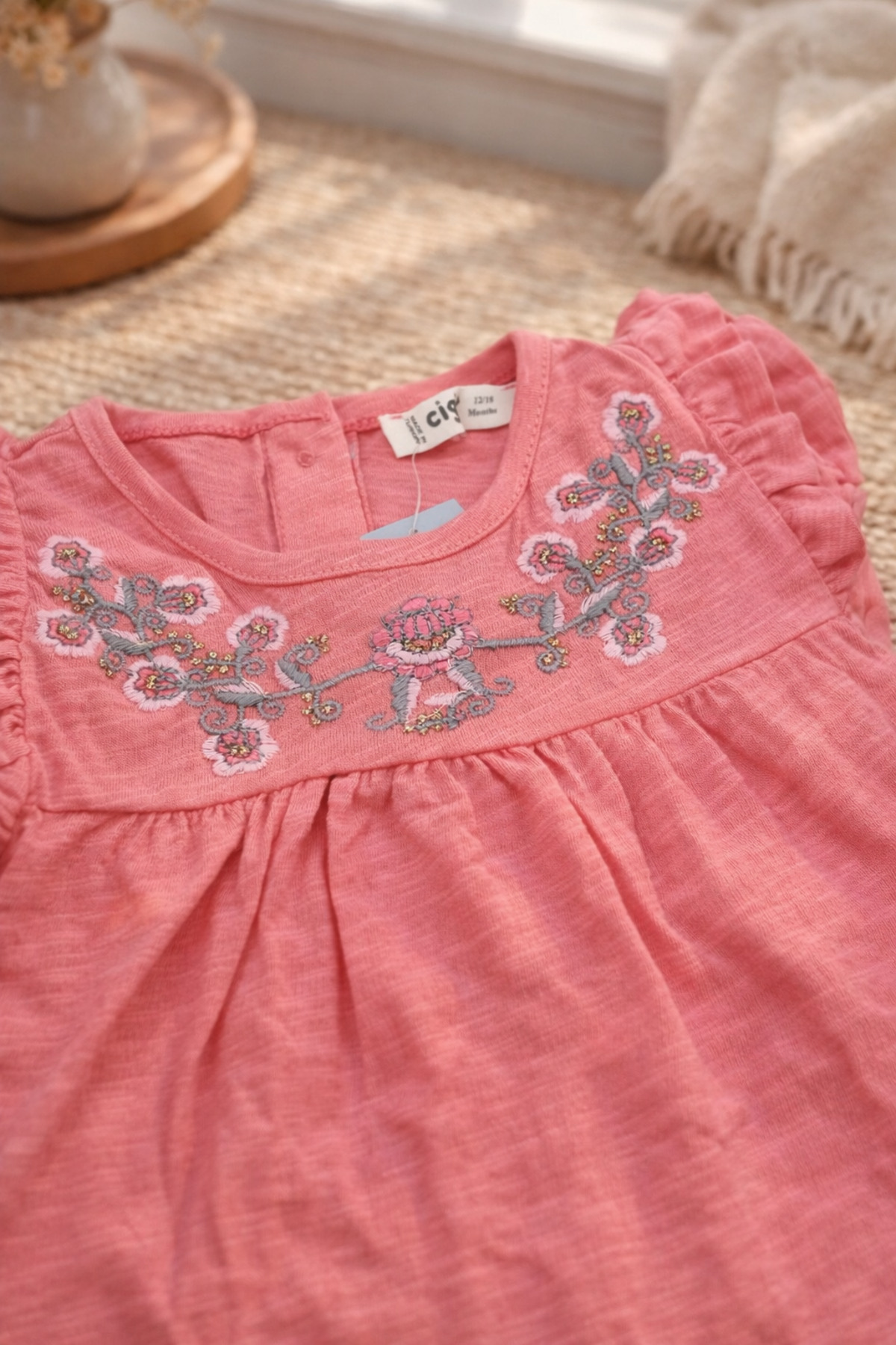 Uğur bebe CİGİT %100 Pamuk Nar çiçeği renk Kız Bebek TUNİK Elbise Nakışlı Yazlık Şık Rahat Günlük fotoğrafı 5 (önizleme)