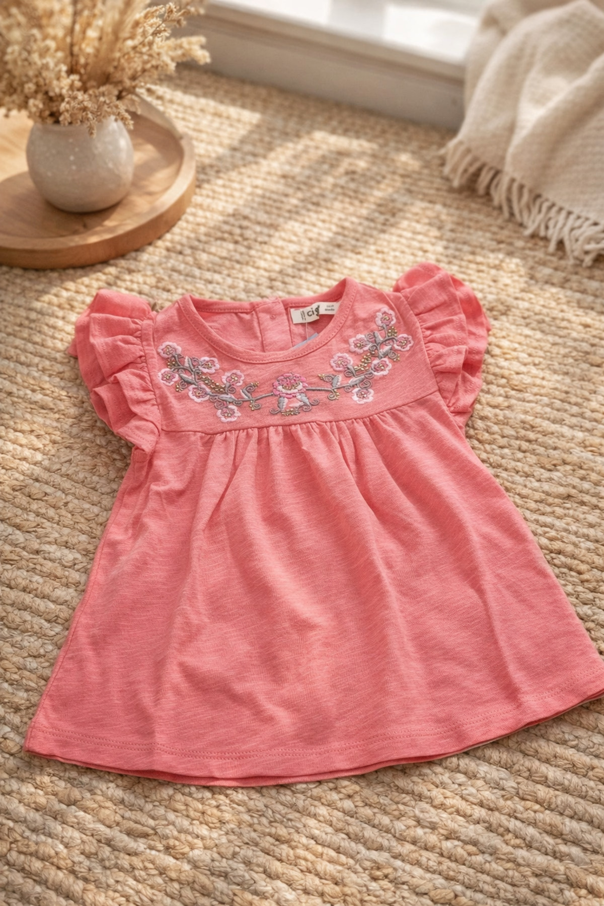 Uğur bebe CİGİT %100 Pamuk Nar çiçeği renk Kız Bebek TUNİK Elbise Nakışlı Yazlık Şık Rahat Günlük fotoğrafı 3 (önizleme)