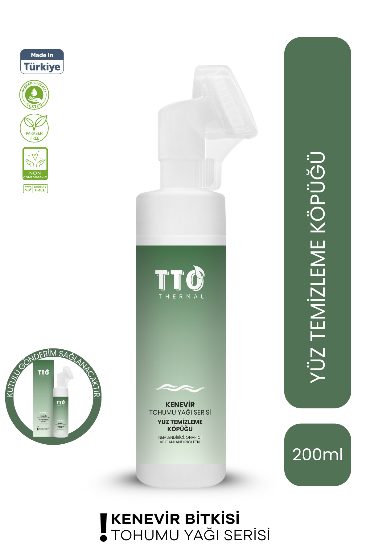 TTO Yüz Temizleme Köpüğü Akne ve Siyah Nokta Bakımı 200 ml Kenevir Bitkisi Tohumu Yağlı Thermal Cilt Bakımı — 8684576002839
