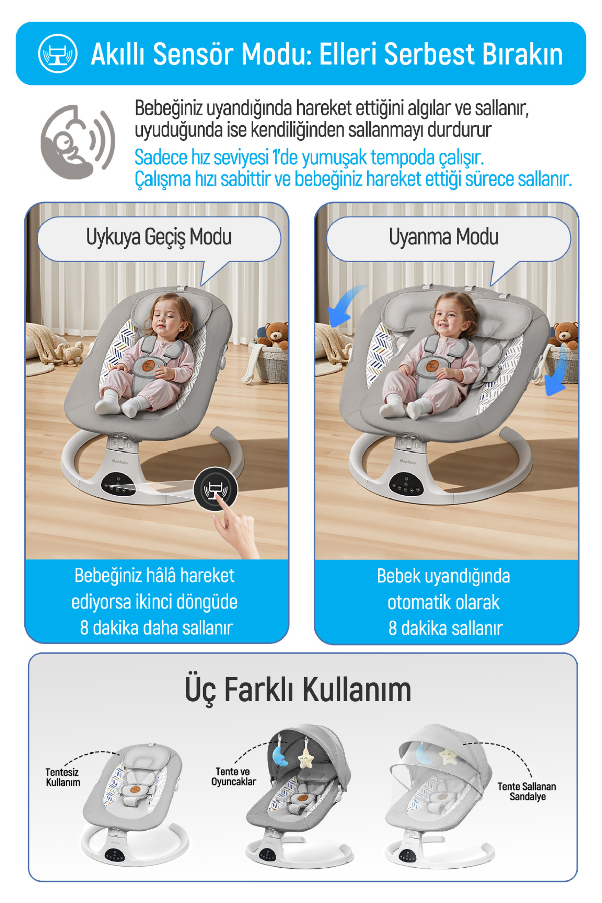 Livenzi Movibaby Hareket Sensörlü Otomatik Ana Kucağı-Grey fotoğrafı 3 (önizleme)