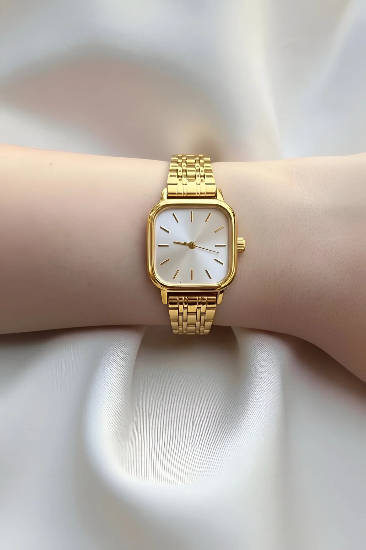 LONES TIME  Kadın Kare Gold Kol Saati Metal Kordon Özel Kutusunda - Görsel 3