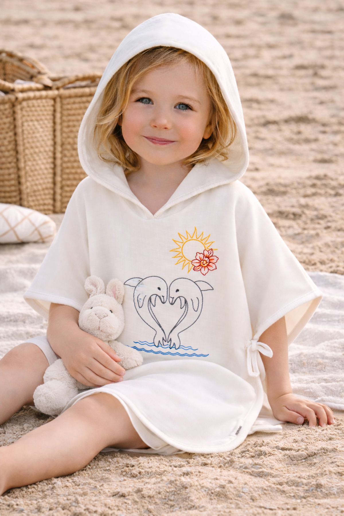 Tomuycuk %100 Pamuklu Müslin Ekru Pareo Havlu - Özel Nakışlı Bebek & Çocuk Plaj ve Banyo Panço (0-2 Yaş) fotoğrafı 2 (önizleme)