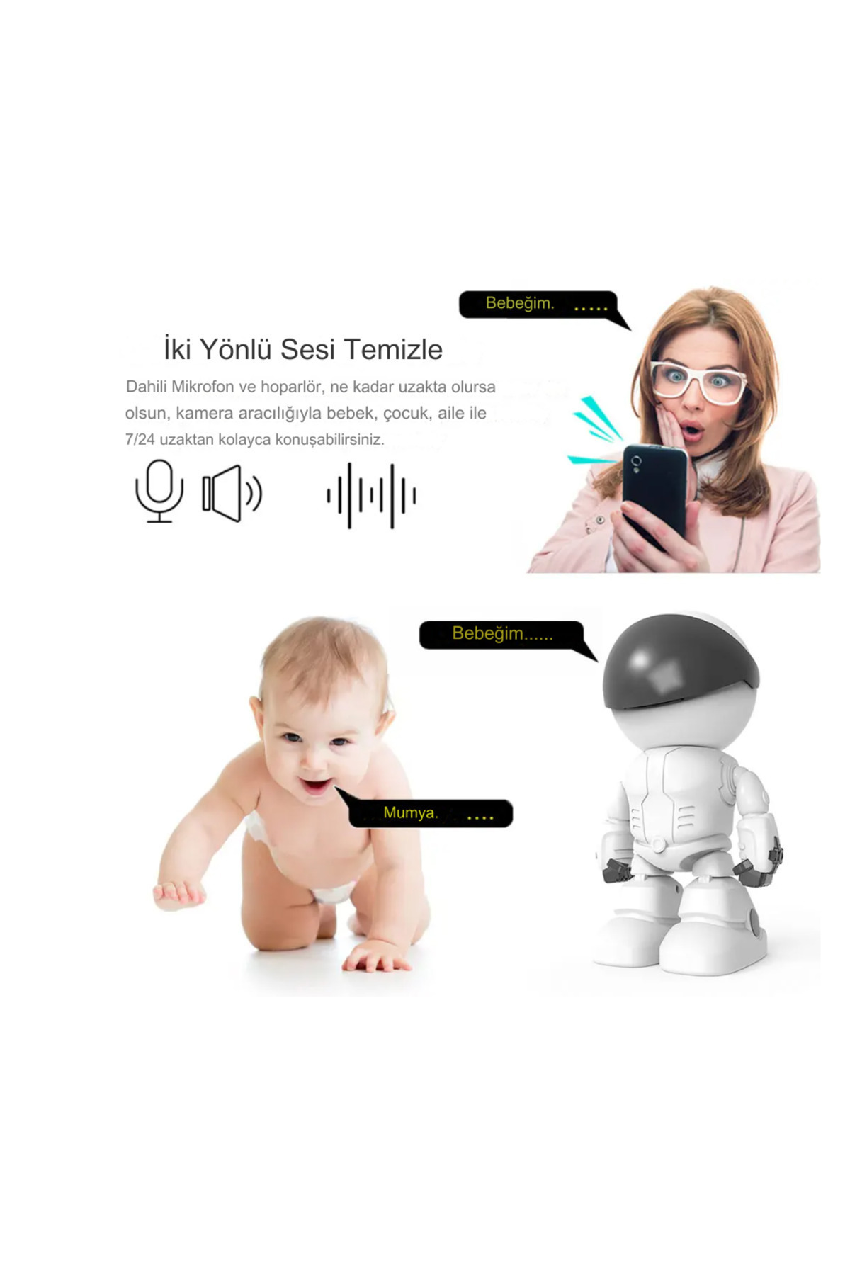 Genel Markalar 1080p Robot Görünümlü Wifi Ip Gözetleme Kamerası Bebek Kamerası 360 Gece Görüş 2 Yönlü Ses fotoğrafı 3 (önizleme)