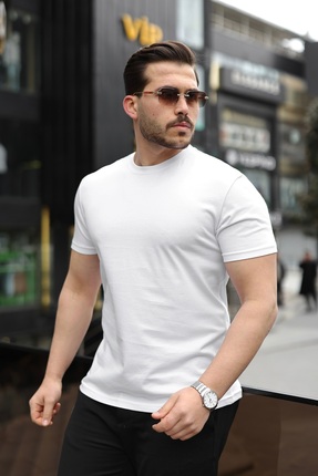 NERA GİYİM Oversize Bisiklet Yaka Tişört Yumuşak Nefes Alabilen Kumaş-Beyaz