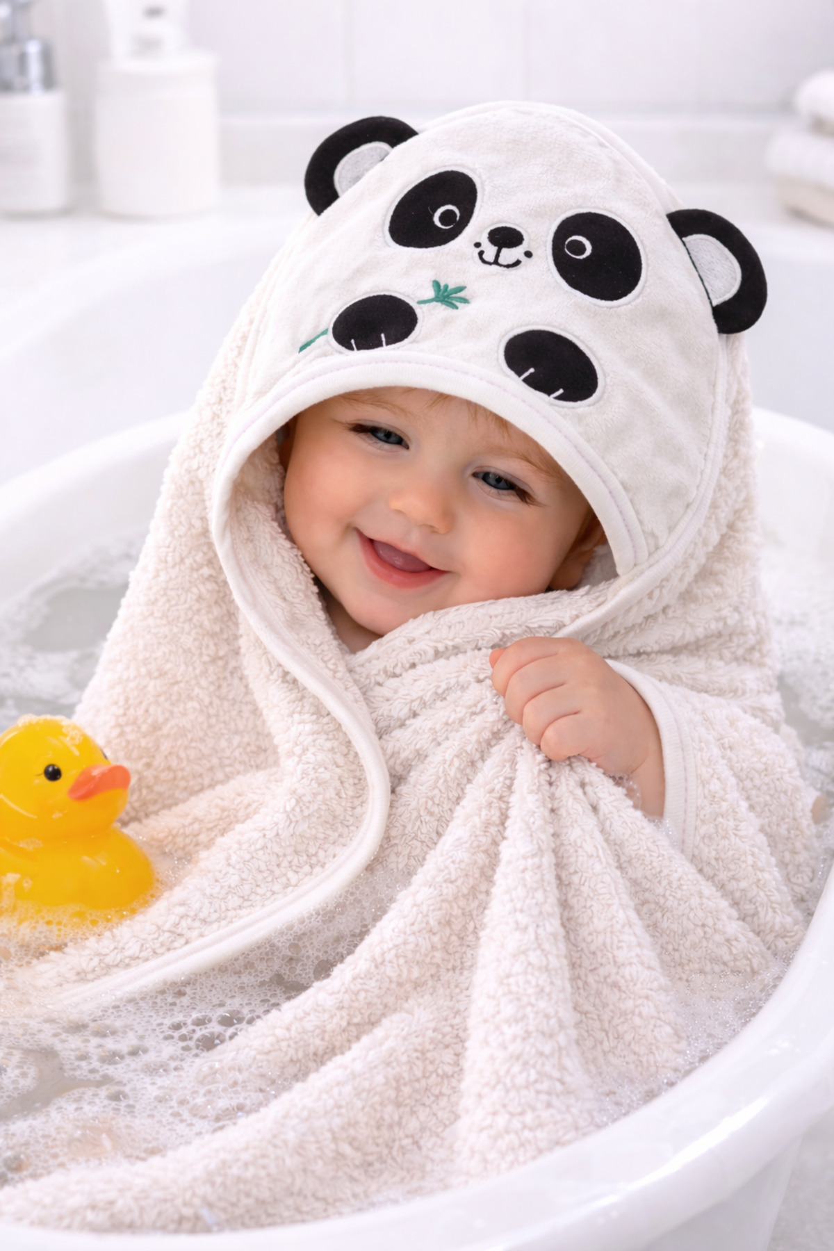 Tomuycuk %100 Pamuklu & Başlıklı Bebek Banyo Havlusu - Panda Nakışlı & Havlu- Yumuşak & Su Emici Hediyelik fotoğrafı 7 (önizleme)