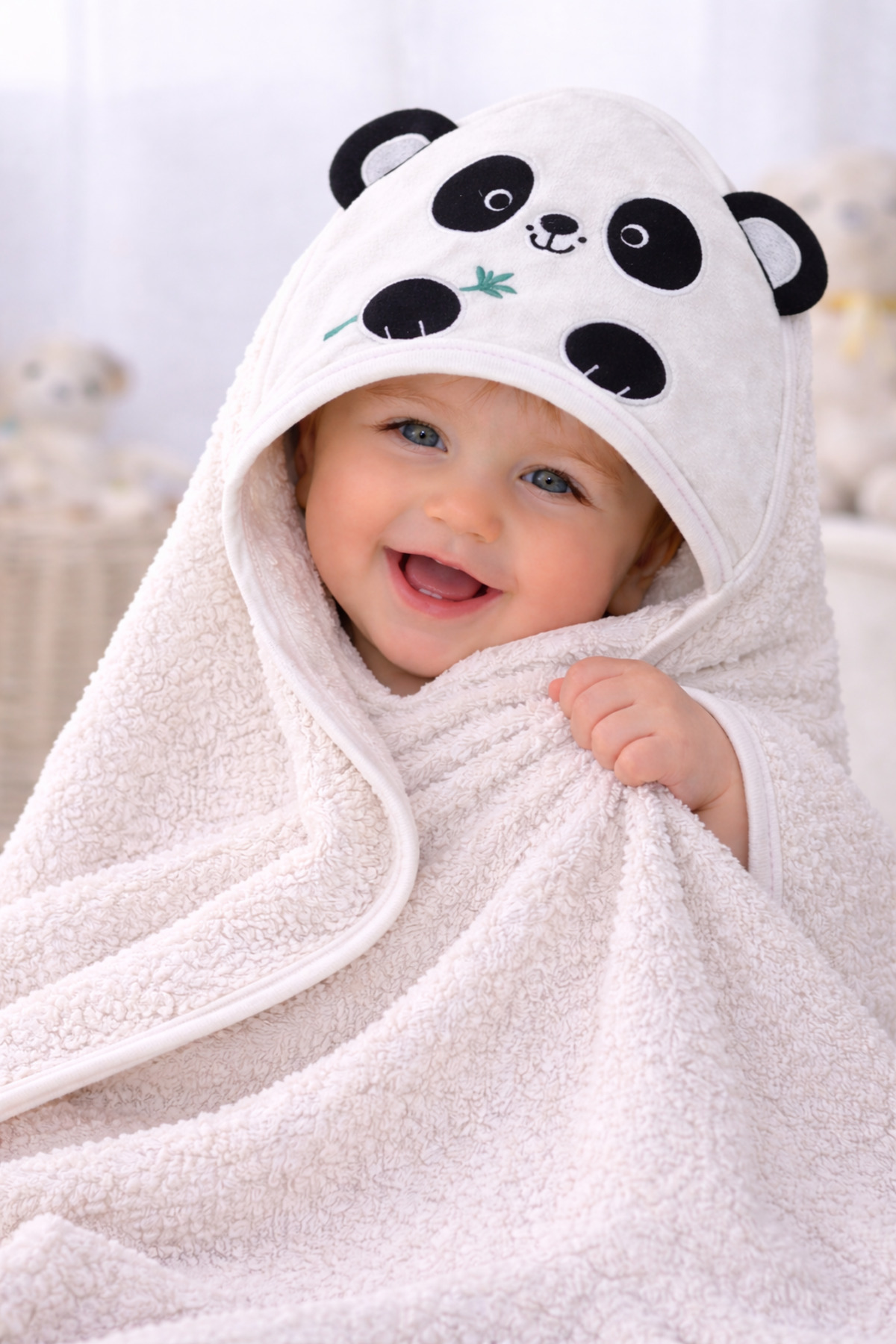 Tomuycuk %100 Pamuklu & Başlıklı Bebek Banyo Havlusu - Panda Nakışlı & Havlu- Yumuşak & Su Emici Hediyelik fotoğrafı 6 (önizleme)