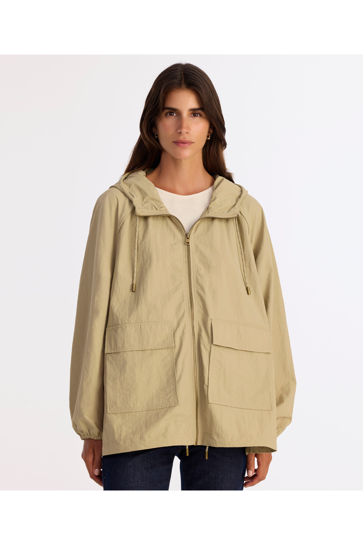 Yargıcı  Loose Kapüşonlu Yaka Uzun Kol Yağmurluk