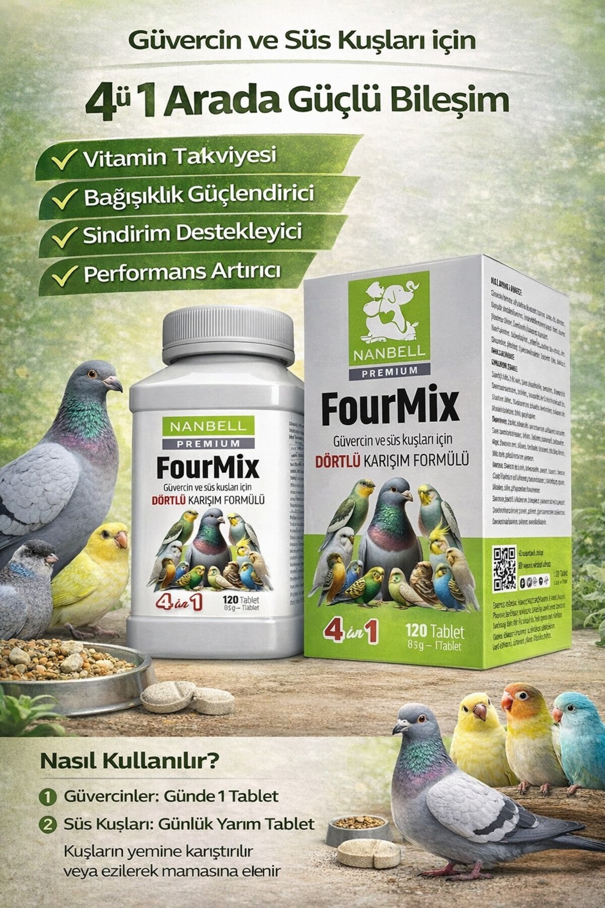 Nanbell FourMix Premium – Güvercin ve Süs Kuşları İçin 4'lü