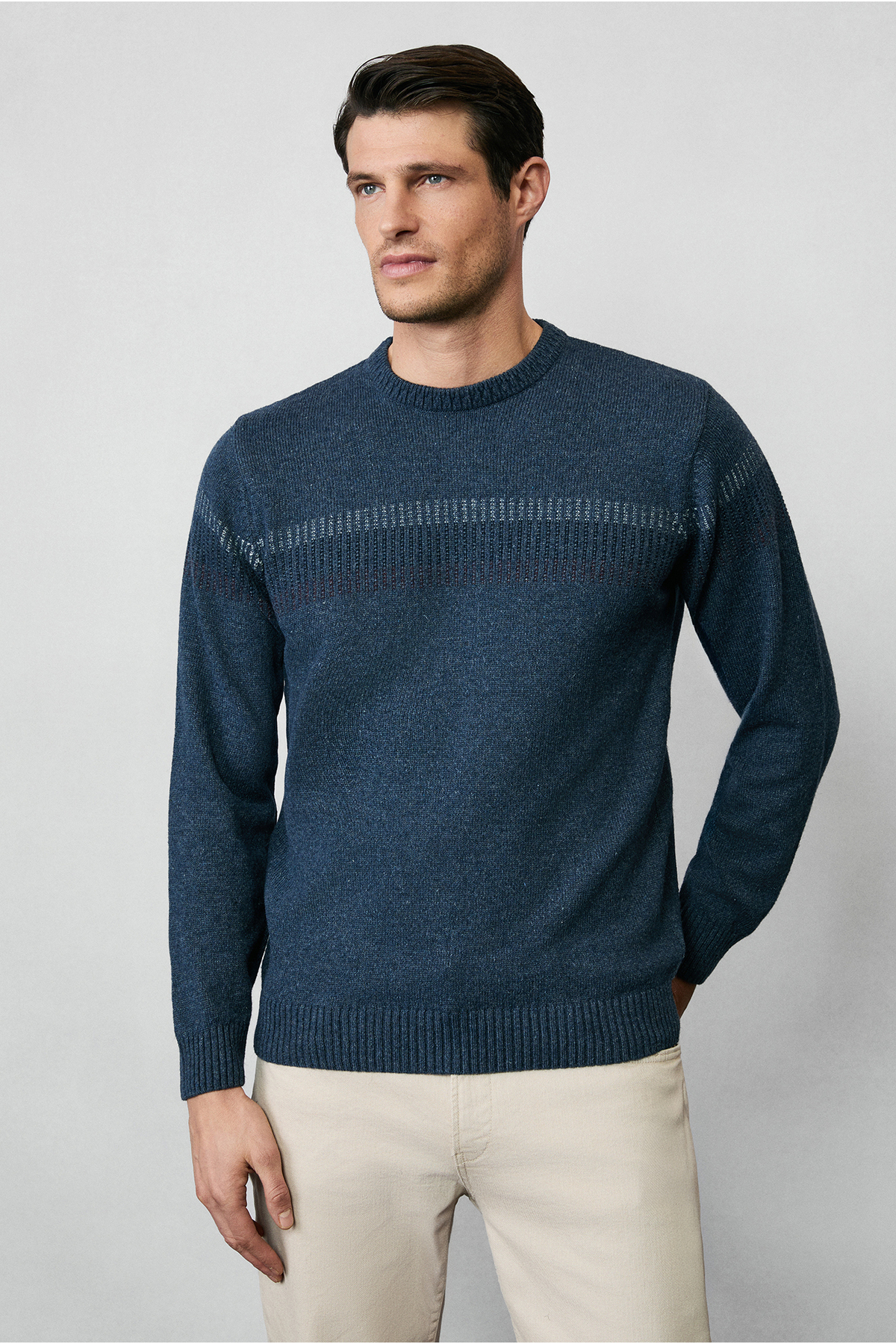 Kiğılı  Bisiklet Yaka Regular Fit Yünlü Desenli Triko Kazak - Görsel 3