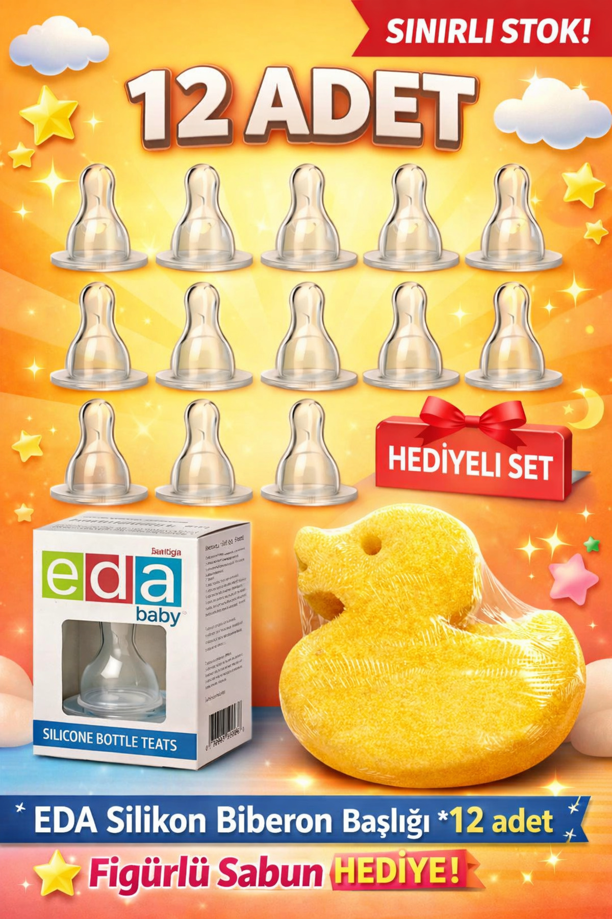 DERMASTUDİO Eda Silikon Biberon Basligi 12 Adet + Figürlü Sabun Hediye 120 Gr fotoğrafı 4 (önizleme)