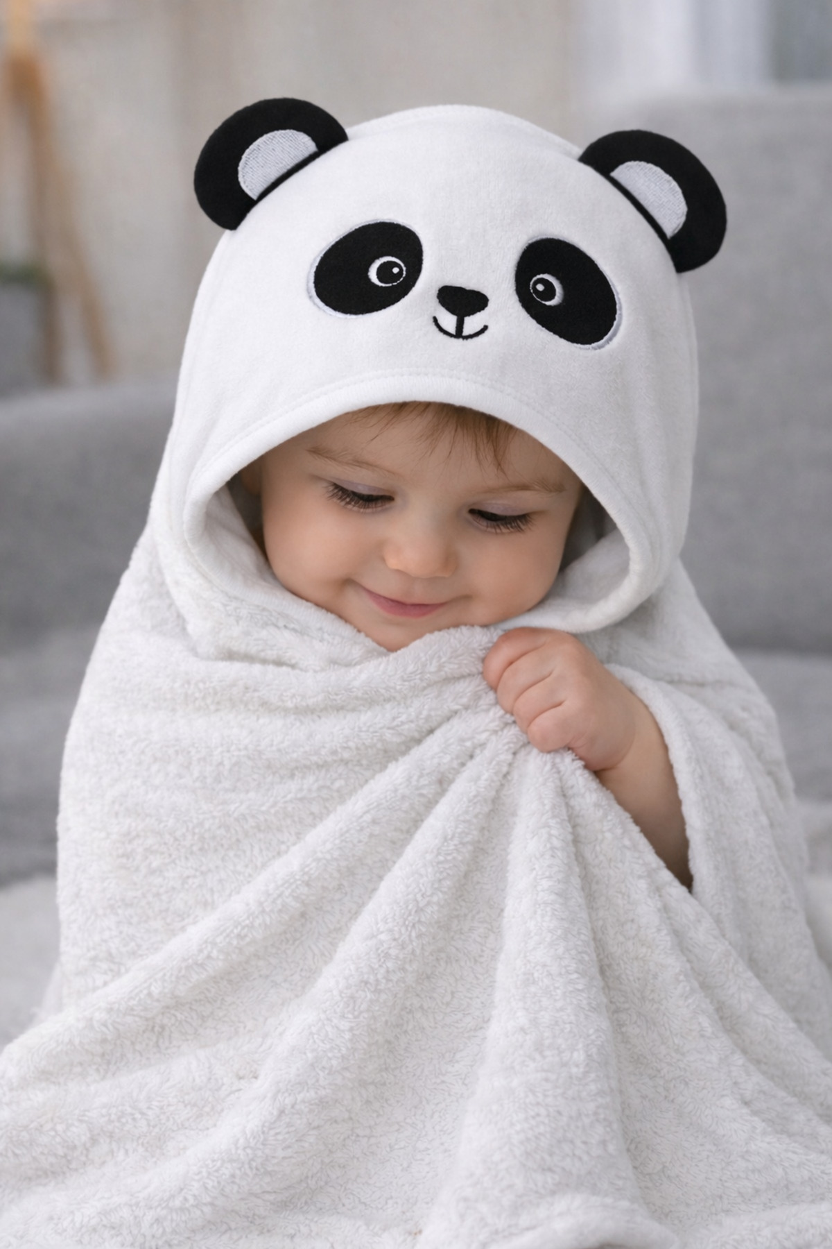 Tomuycuk Sevimli Başlıklı Bebek Banyo Havlusu & %100 Pamuklu - Panda Nakışlı & Havlu - Yumuşak & Su Emici fotoğrafı 3 (önizleme)