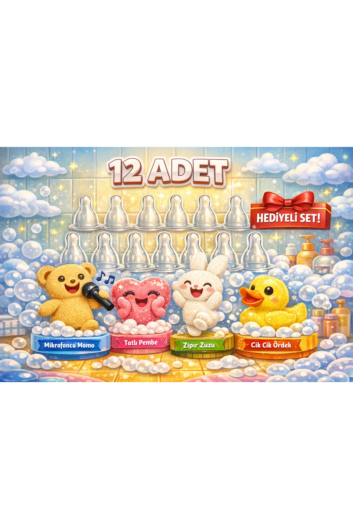 DERMASTUDİO Eda Silikon Biberon Basligi 12 Adet + Figürlü Sabun Hediye 120 Gr fotoğrafı 3 (önizleme)