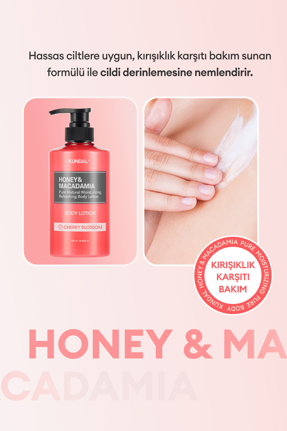 Nemlendirici ve Besleyici Vücut Losyonu KUNDAL Honey & Macadamia Pure Body Lotion (Cherry Blossom) — 7210 — تصویر 3 از 9