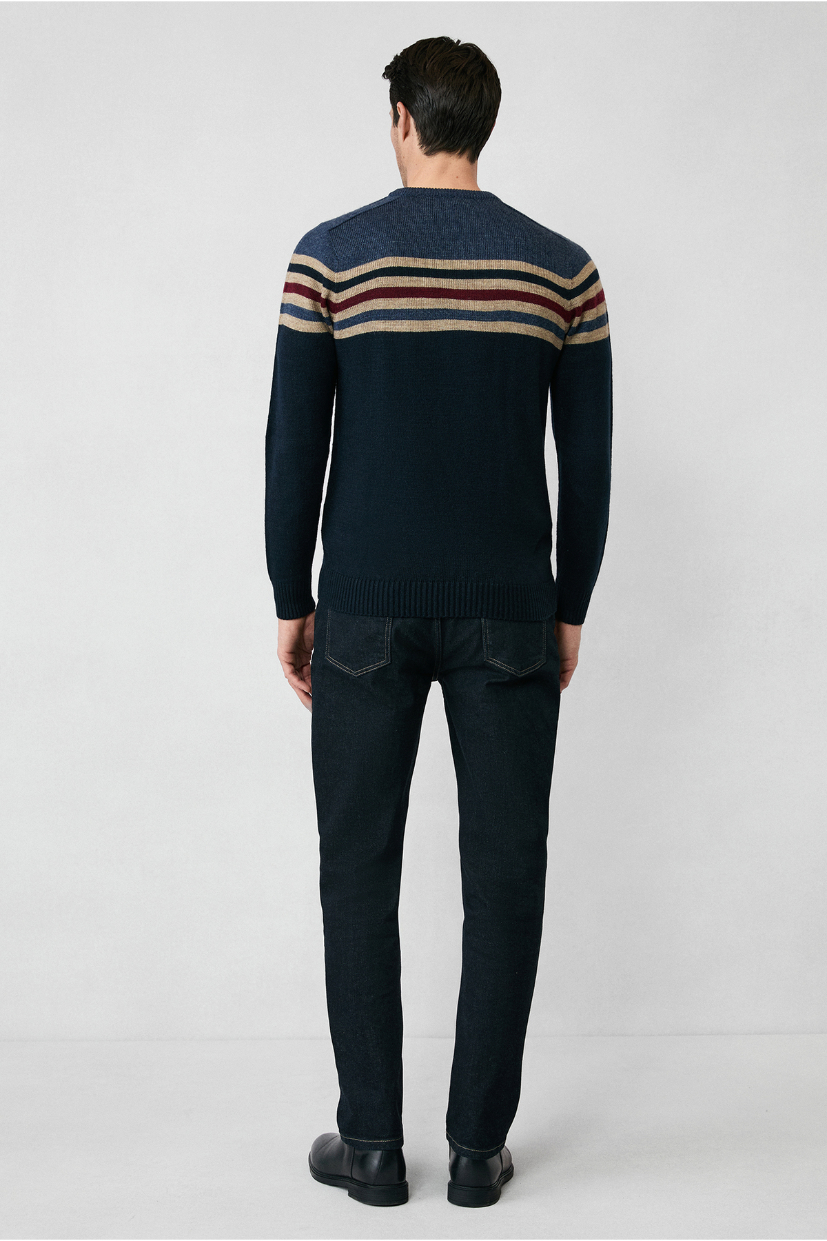 Kiğılı  Bisiklet Yaka Slim Fit Dar Kesim Dikişsiz Desenli Triko Kazak - Görsel 6